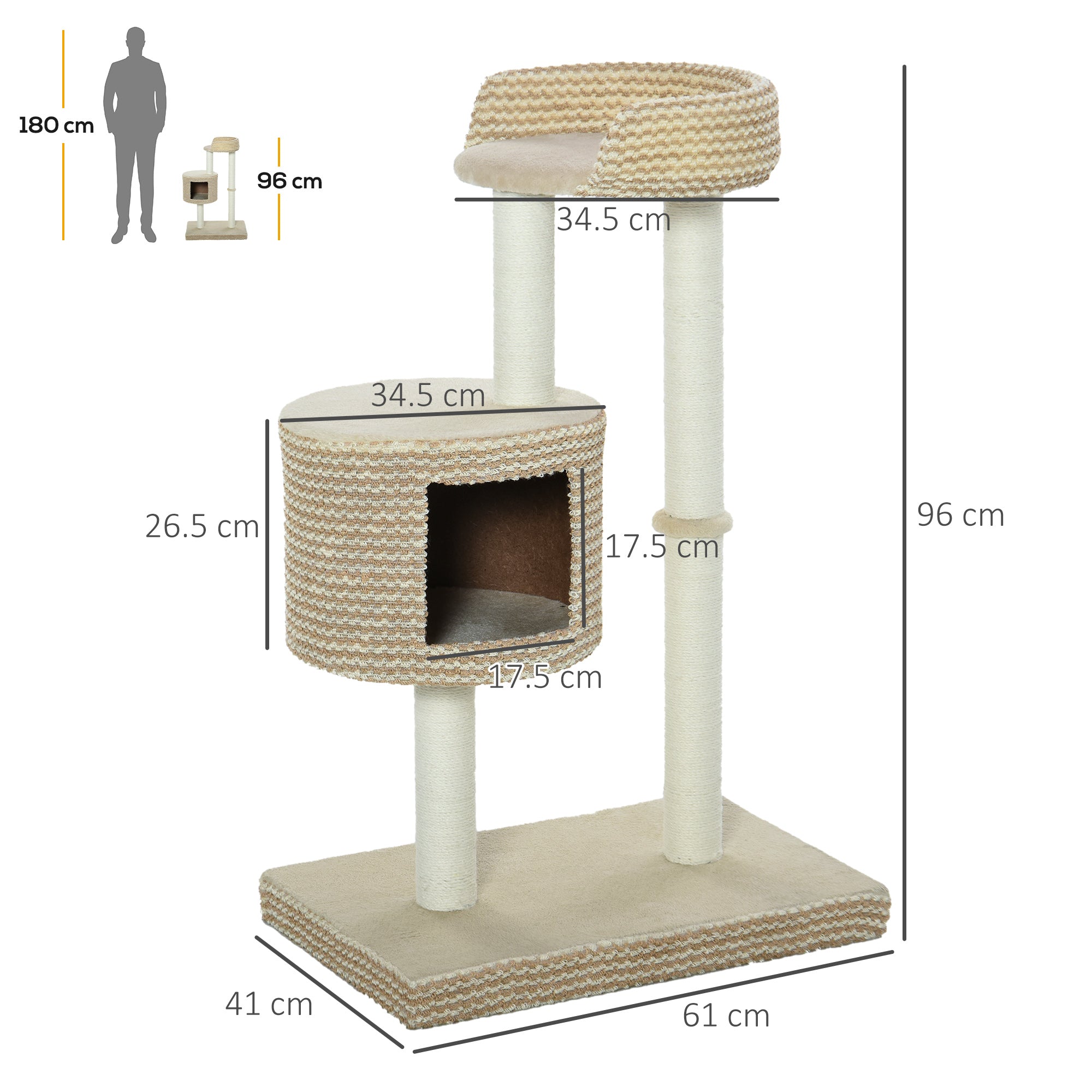 PawHut Multi-Level Cat Tree with Jute Scratching Posts, Condo, Perch, Climbing Frame, Plush Fabric for Kittens