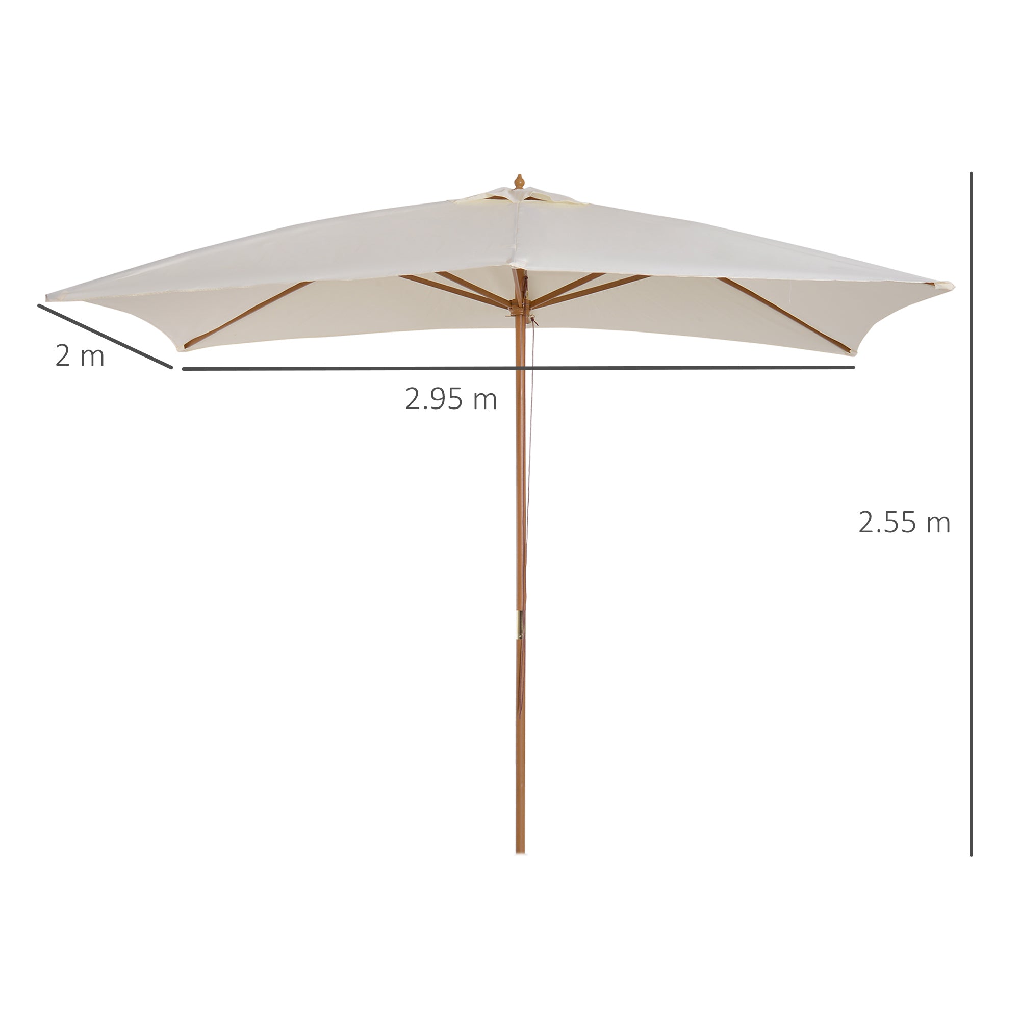 Outsunny 2 x 3m Wooden Garden Parasol Umbrella Outdoor Sun Shade Canopy, Cream White - North Peak Garden Furniture