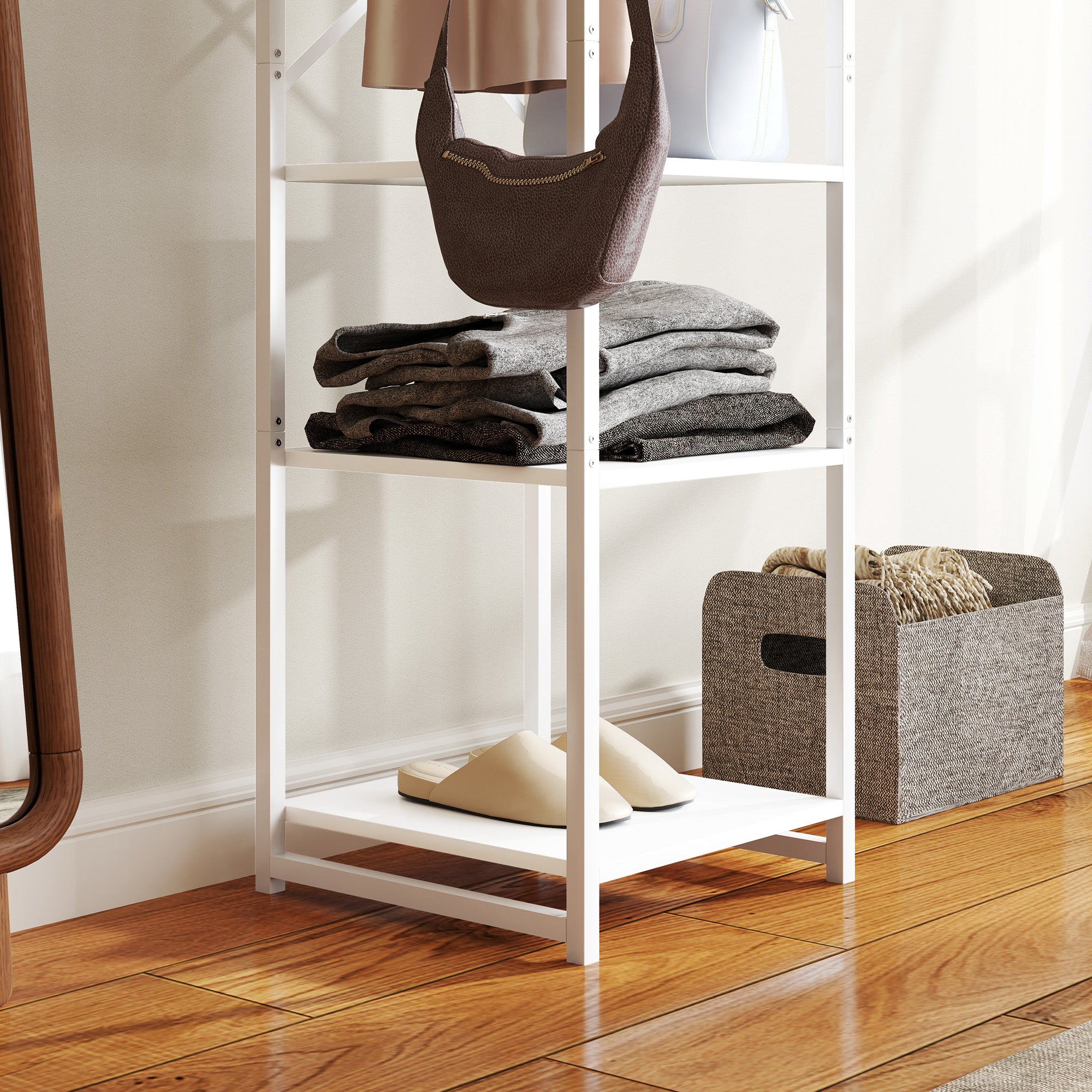 HOMCOM Multi-Storage Clothes Rack - White - North Peak Garden Furniture
