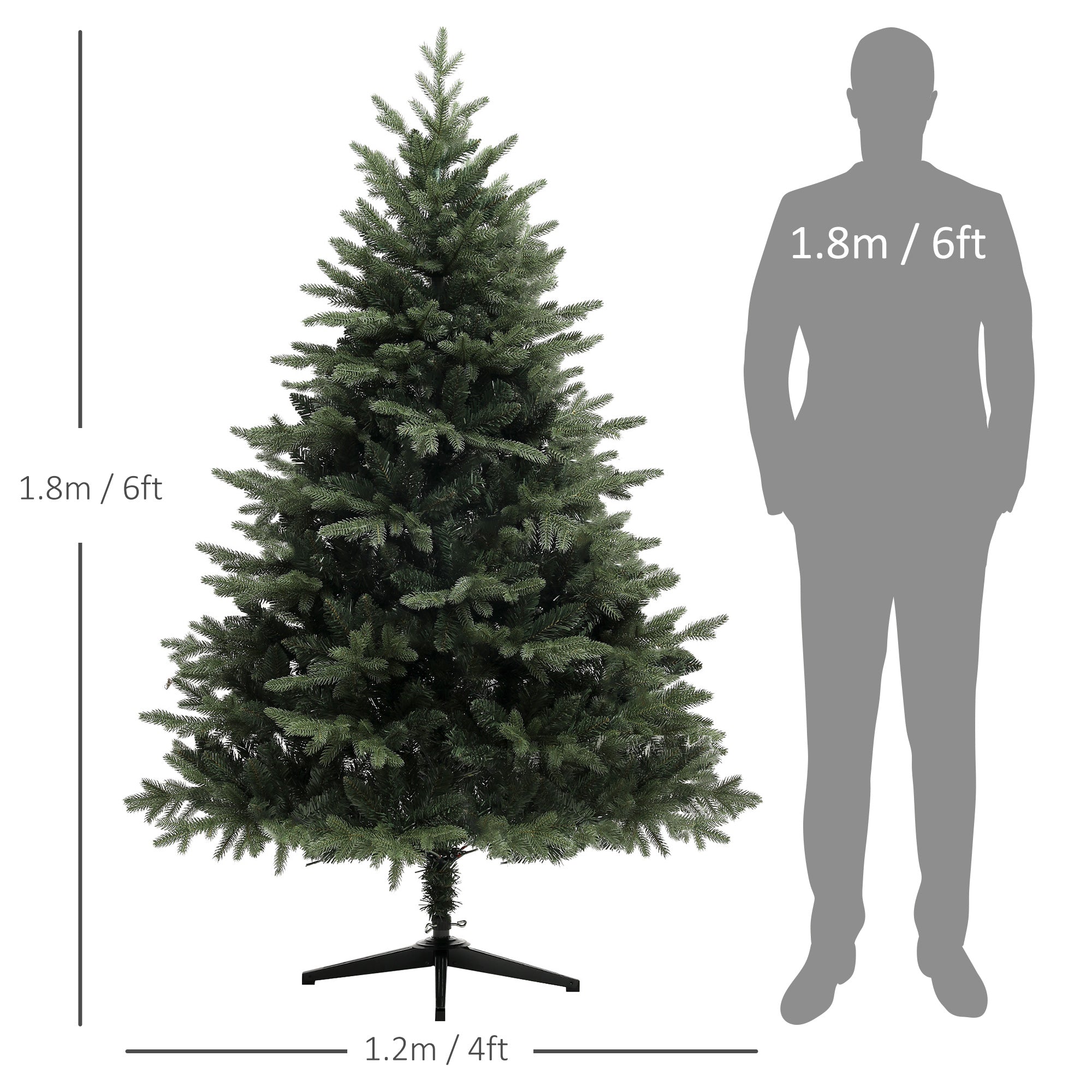 HOMCOM 6ft Artificial Spurce Christmas Tree with 1696 Branch Tips and Foldable Steel Base, Realistic Hinged Xmas Tree, Holiday Décor for Home Office, Green