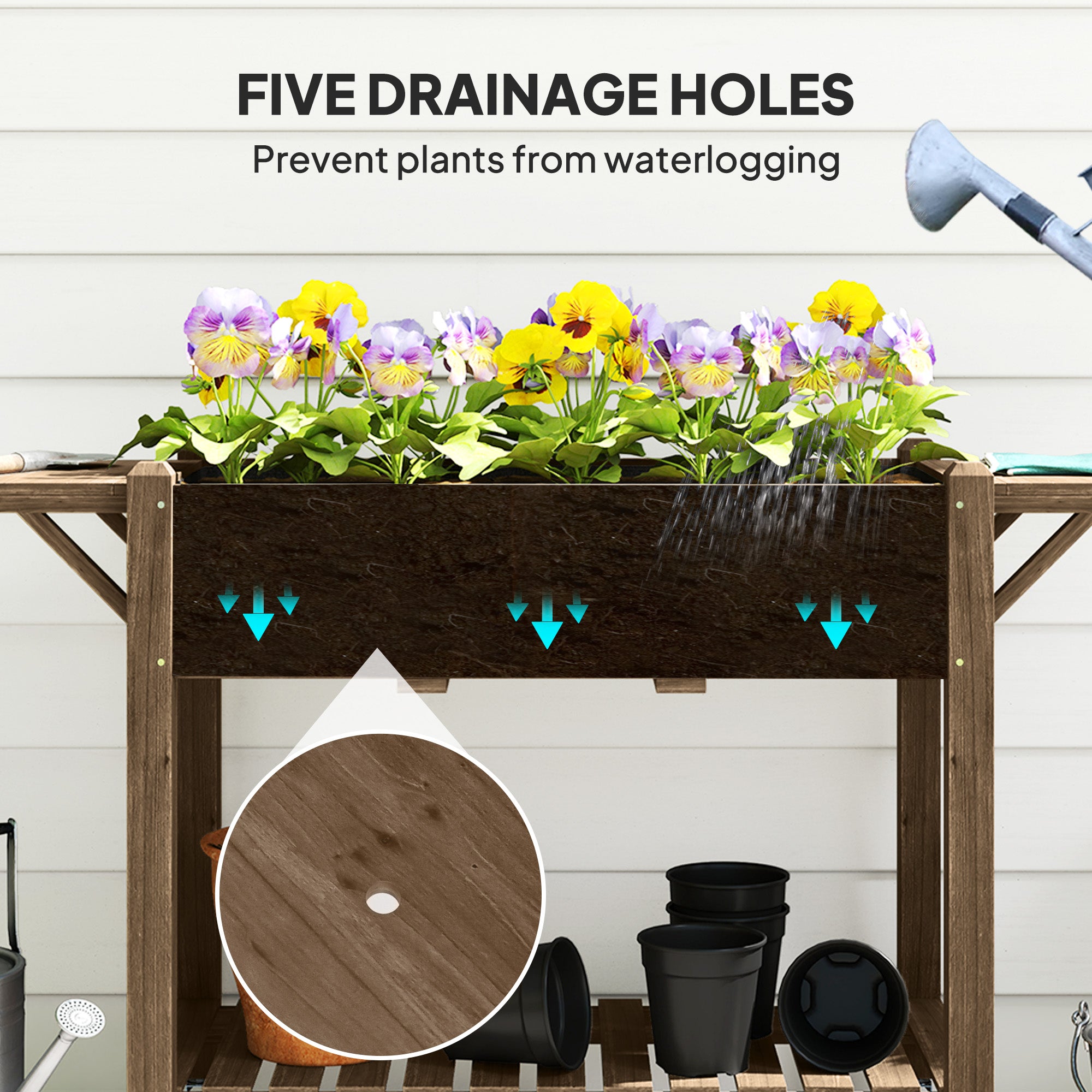 Outsunny 46 x 94cm Wooden Raised Planter, with Shelves - Carbonised - North Peak Garden Furniture