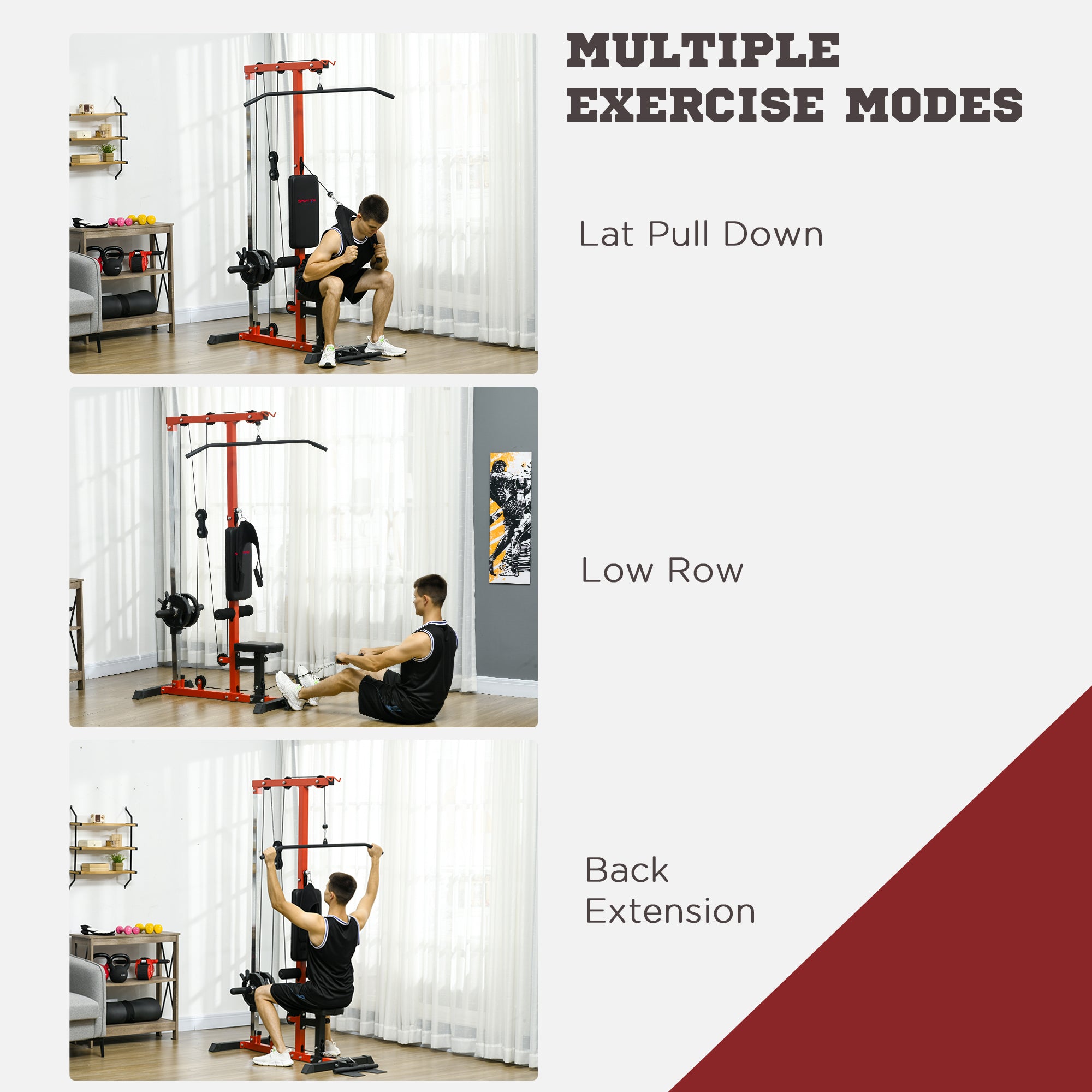 SPORTNOW Pull Up Station, Power Cage with Adjustable Seat, for Home Gym - Red - North Peak Garden Furniture