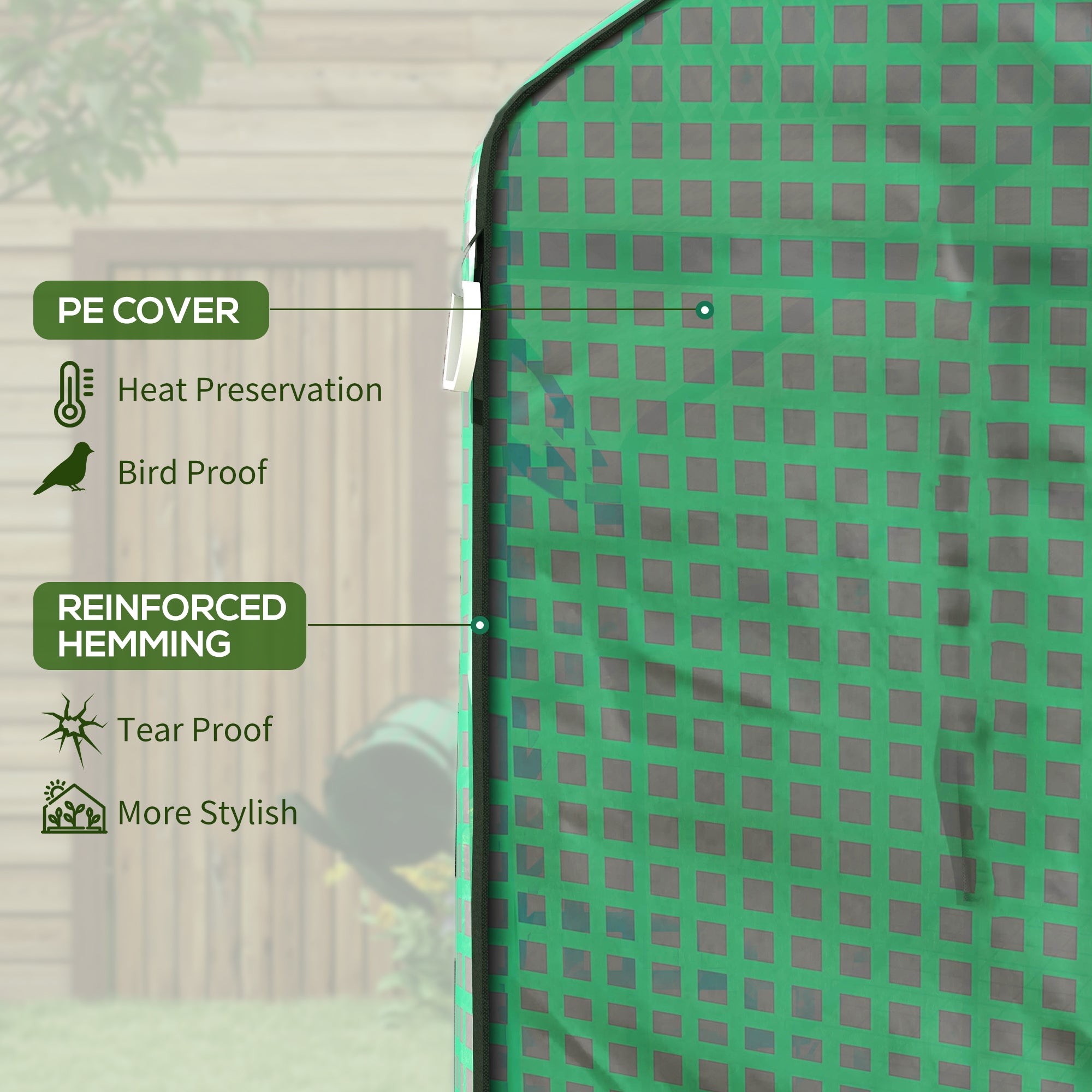 Outsunny Greenhouse Cover Replacement Walk-in PE Hot House Cover with Roll-up Door and Windows, 140 x 143 x 190cm, Green - North Peak Garden Furniture
