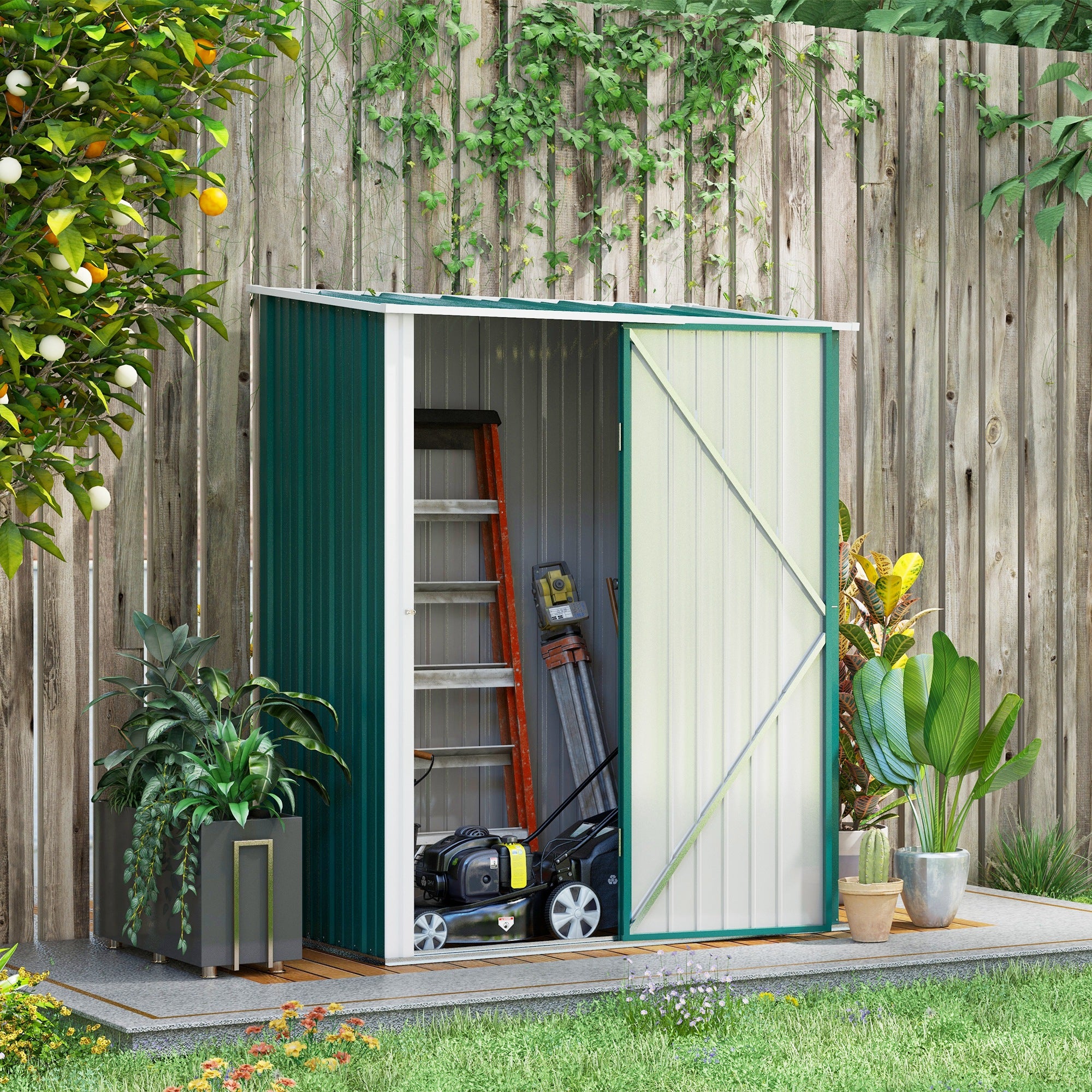 Outsunny Outdoor Storage Shed, Garden Metal Storage Shed w/ Single Door for Garden, Patio, 5.3ft x 3.1ft, Green - North Peak Garden Furniture