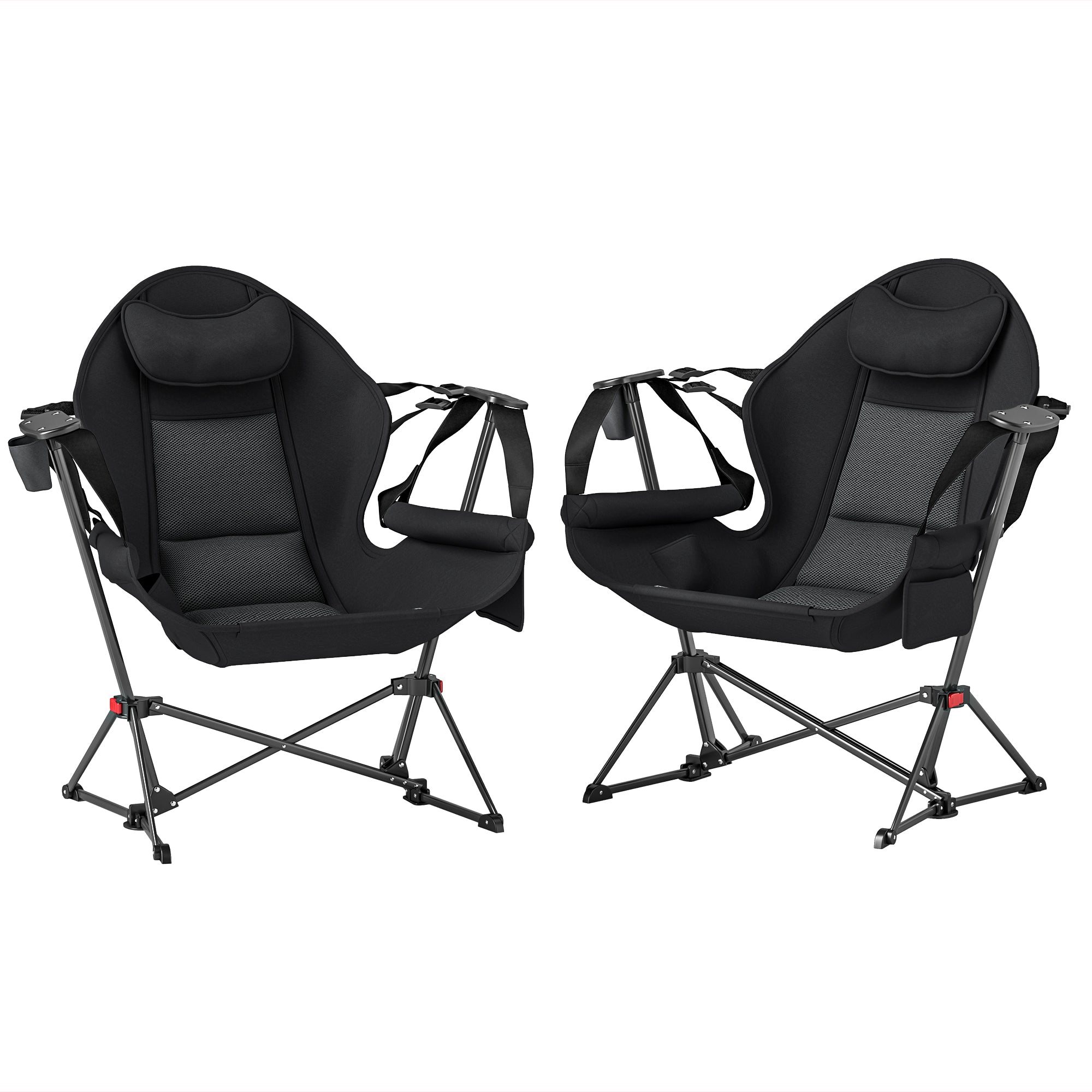 Outsunny Hammock Camping Chair Set of 2, Adjustable Back Swinging Camping Chair Portable Camp Chair with Cup Holder, Headrest, Padded Seat and Carry Bag for Travel Fishing Hiking, Black - North Peak Garden Furniture