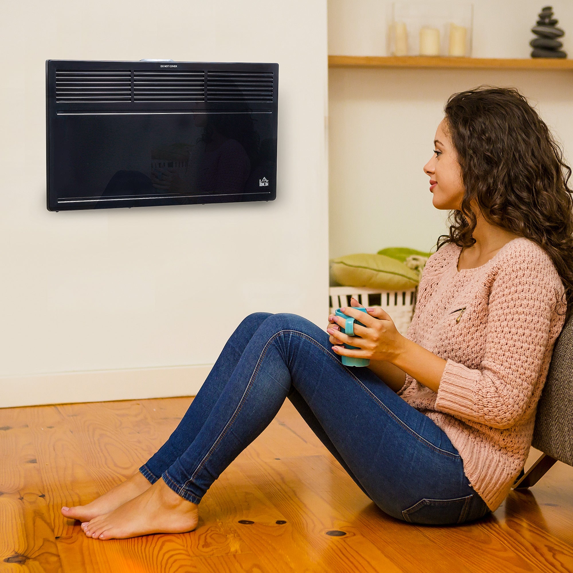 HOMCOM Convector Radiator Heater Freestanding or Wall-mounted Portable Electric Heating with 2 Heat Settings, Adjustable Thermostat and Safety Cut-Off, Black - North Peak Garden Furniture