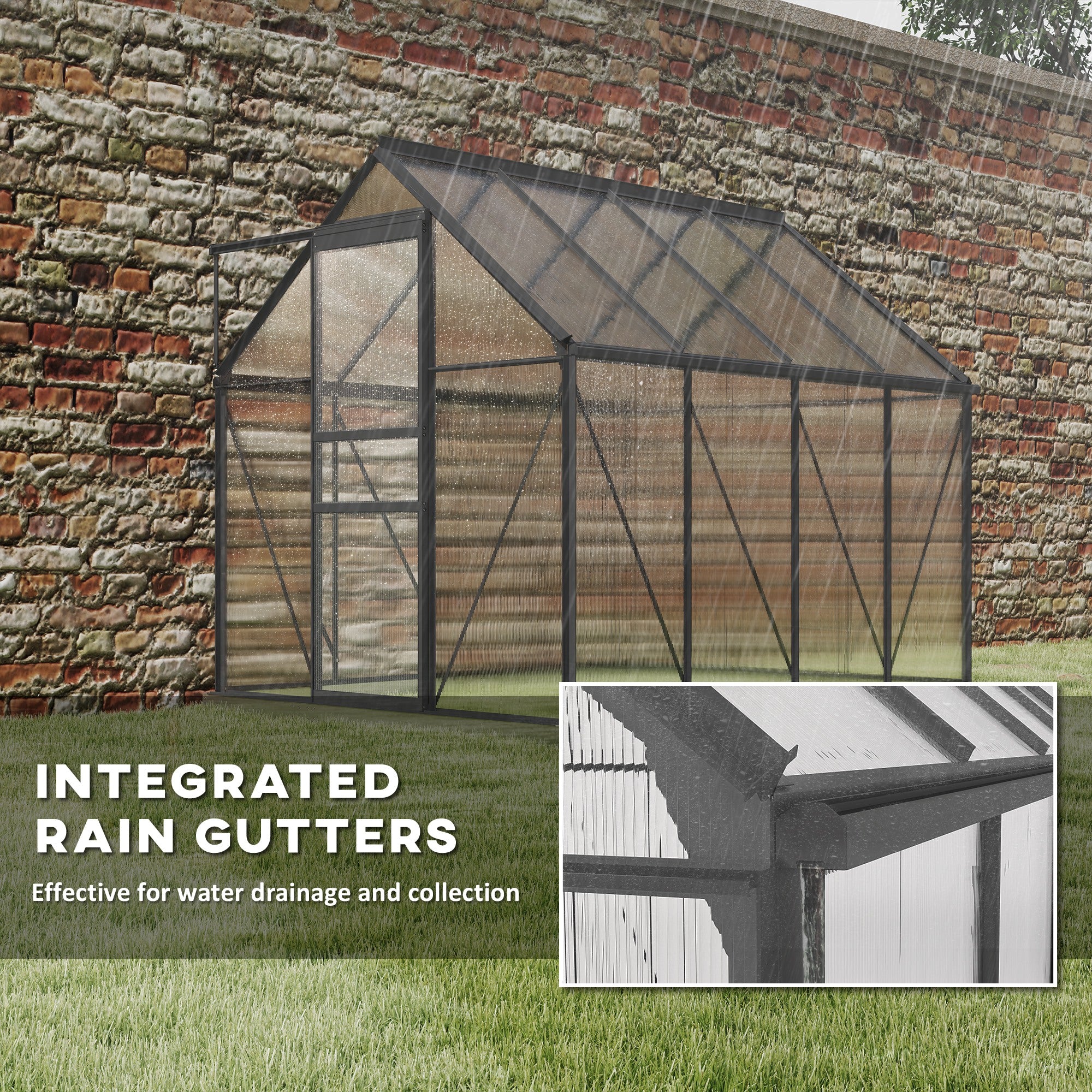Outsunny 190 x 253 cm Walk-In Polycarbonate Greenhouse - Dark Grey