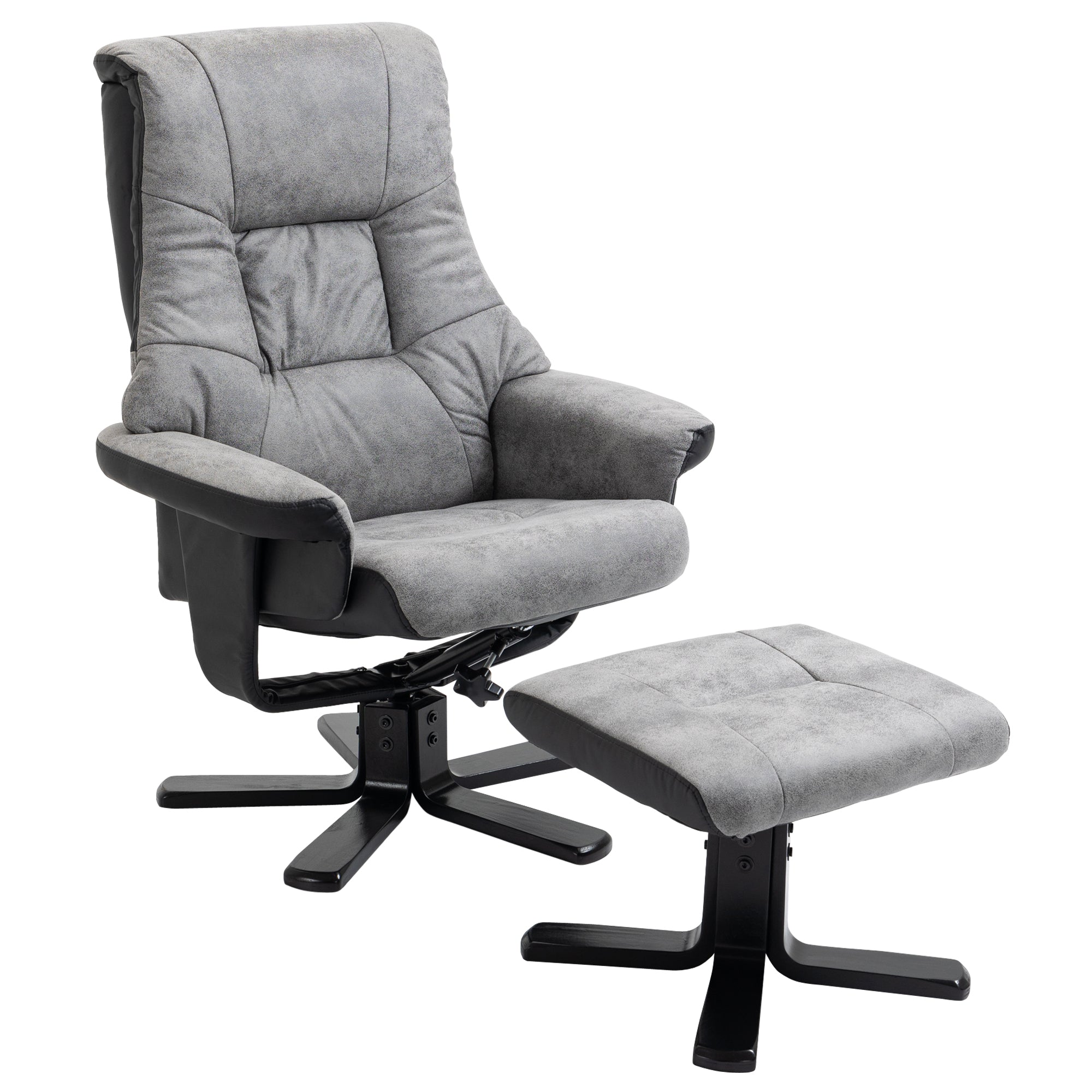 HOMCOM Fabric Recliner Sofa Armchair with footstool Swivel Sofa Grey - North Peak Garden Furniture