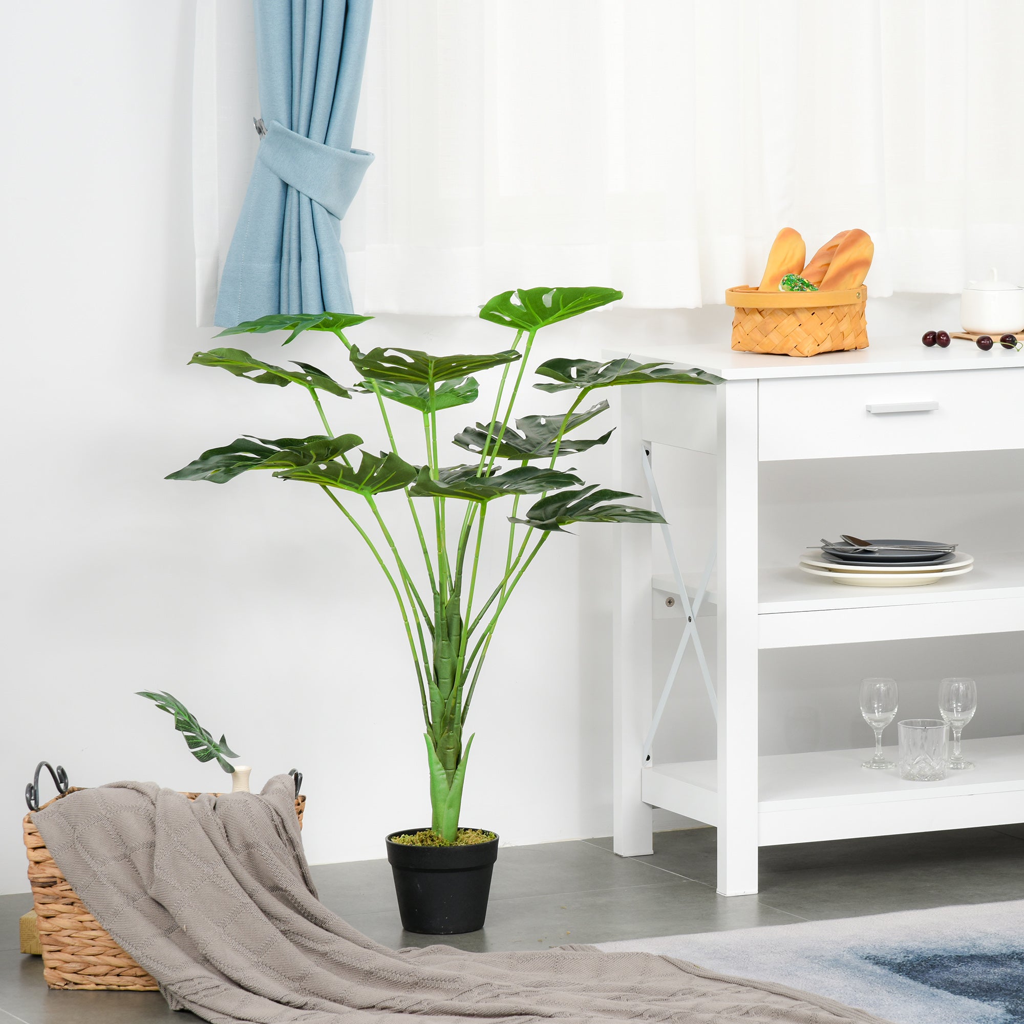 HOMCOM 2 Pack Decorative Artificial Monstera Plants in Pot Fake Plants for Home Indoor Outdoor Decor, 85cm, Green - North Peak Garden Furniture