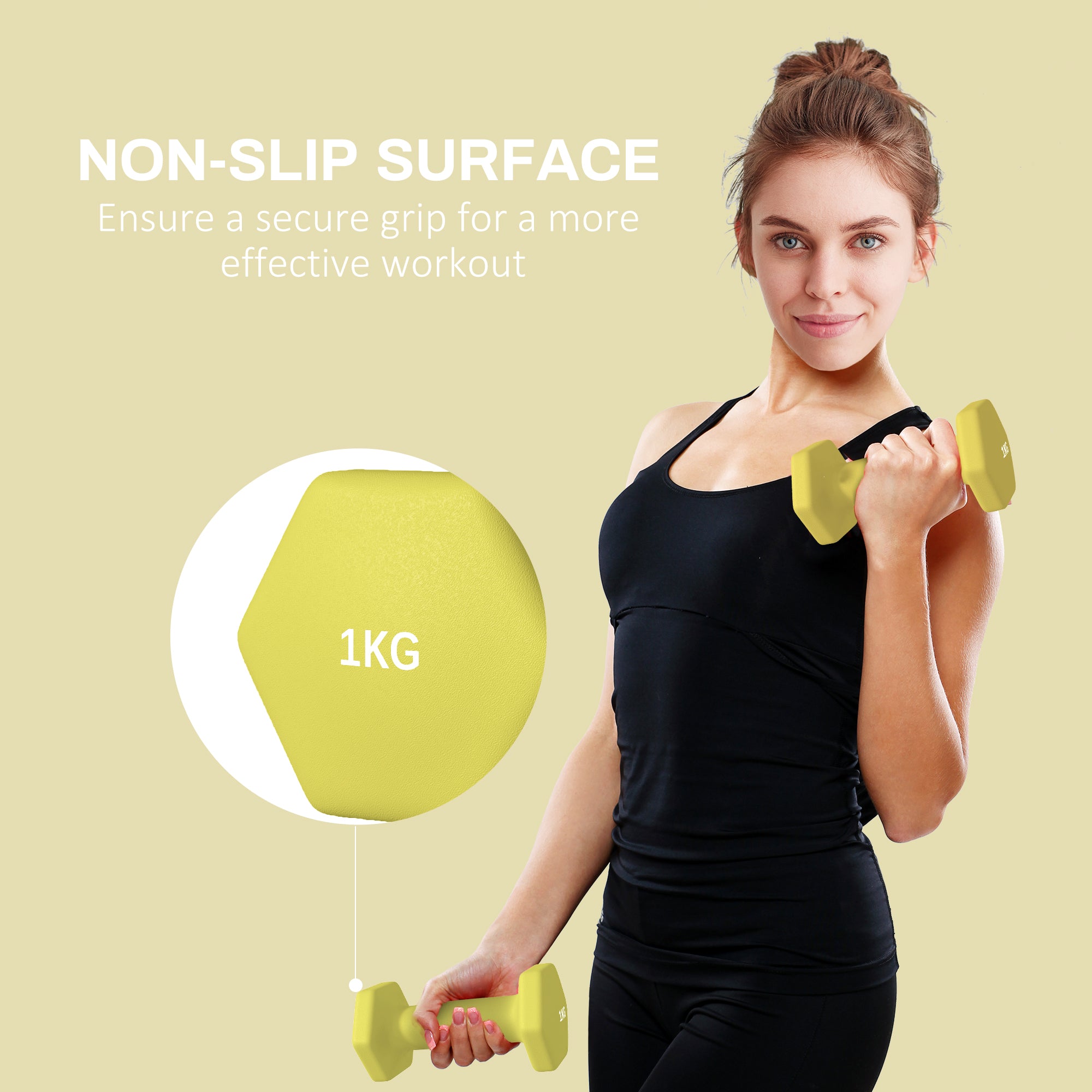 SPORTNOW 2 x 1kg Hexagonal Dumbbells Weights Set with Non-Slip Grip for Home Gym Workout, Yellow