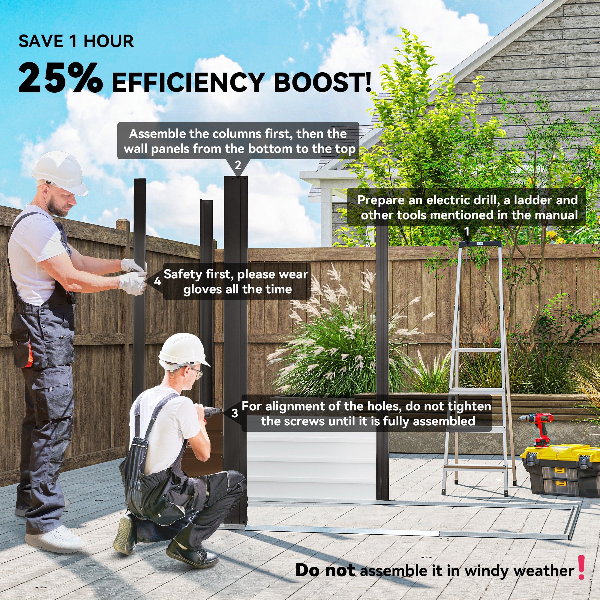 Outsunny 4 x 6ft Galvanised Steel Garden Shed, with Lock and Gloves - Oak - North Peak Garden Furniture