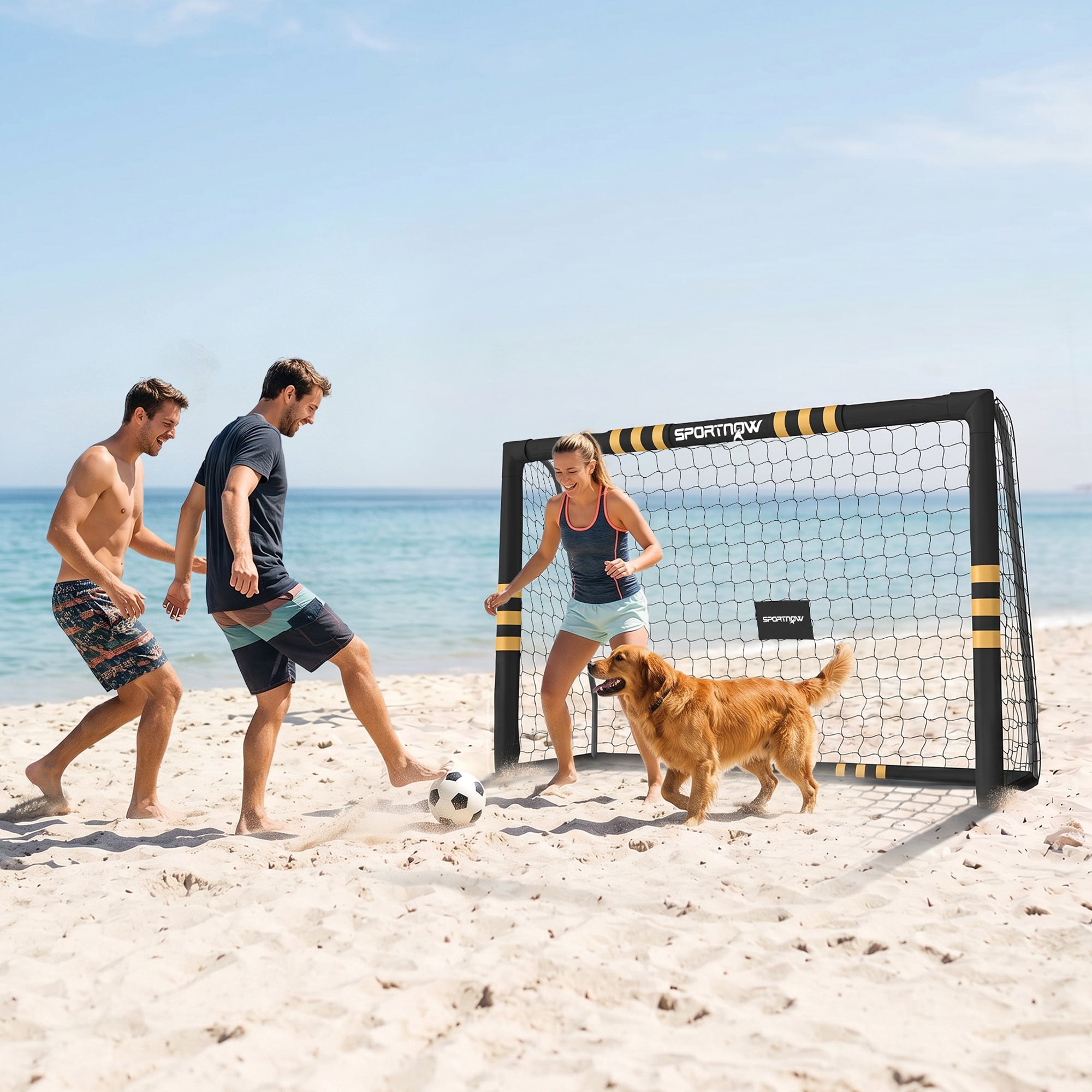 SPORTNOW Football Goal, 8 x 5ft Portable Football Net with EPE Foam Padding, PVC Tube Covers Ground Stakes and Metal Frame