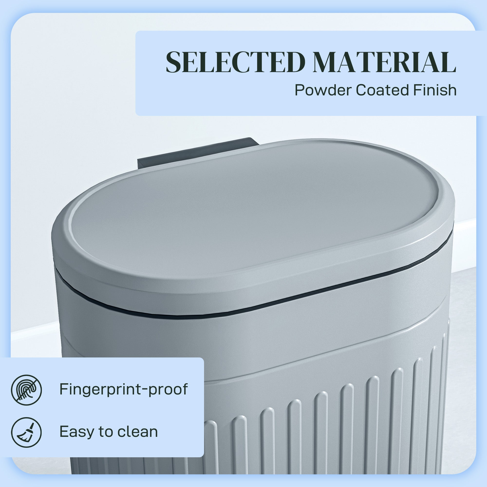 HOMCOM 20L Metal Kitchen Bin, with Soft-Close Lid - Grey - North Peak Garden Furniture