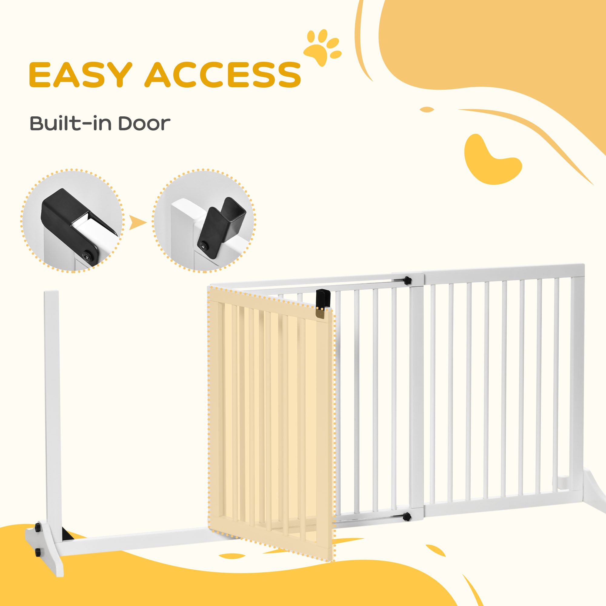 PawHut Adjustable Wooden Pet Gate Freestanding Dog Barrier Fence Doorway 3 Panels Safety Gate w/ Lockable Door White 71H x 113-166W cm - North Peak Garden Furniture