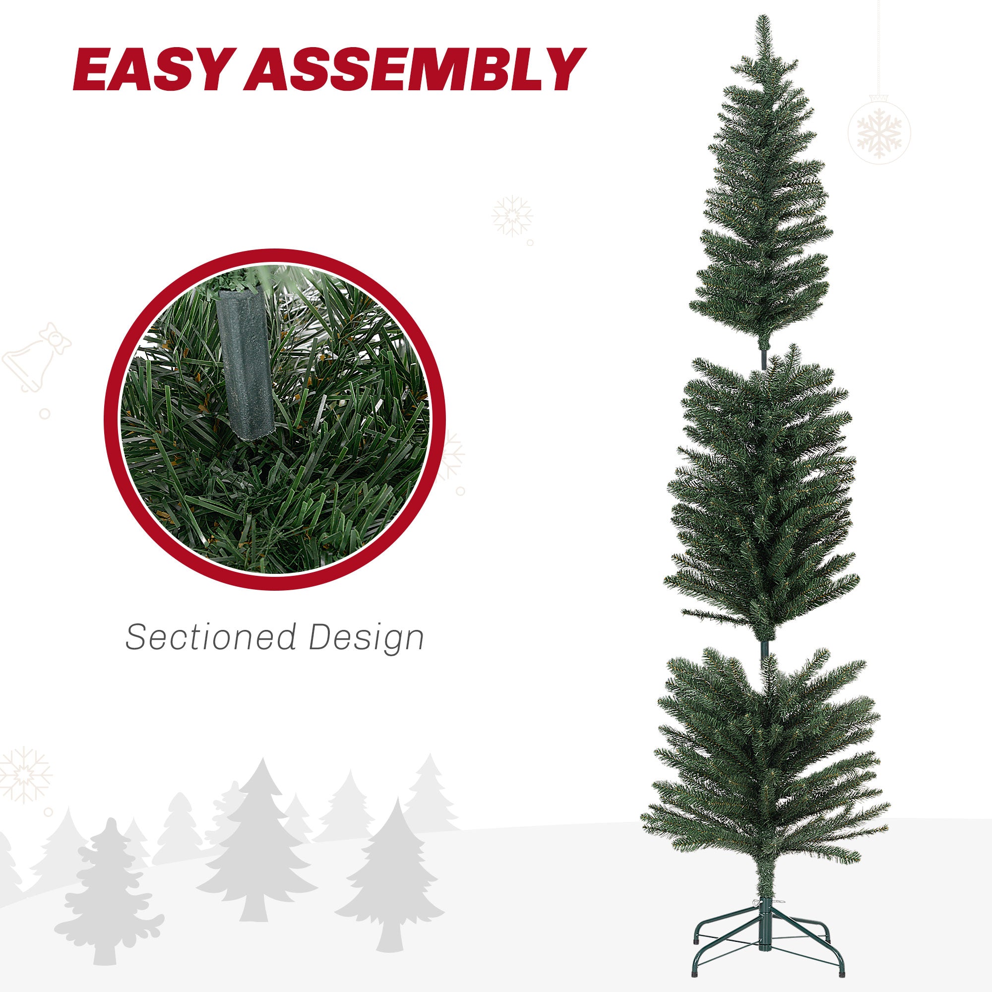 HOMCOM 6ft Artificial Bare Pencil Christmas Tree - Green - North Peak Garden Furniture