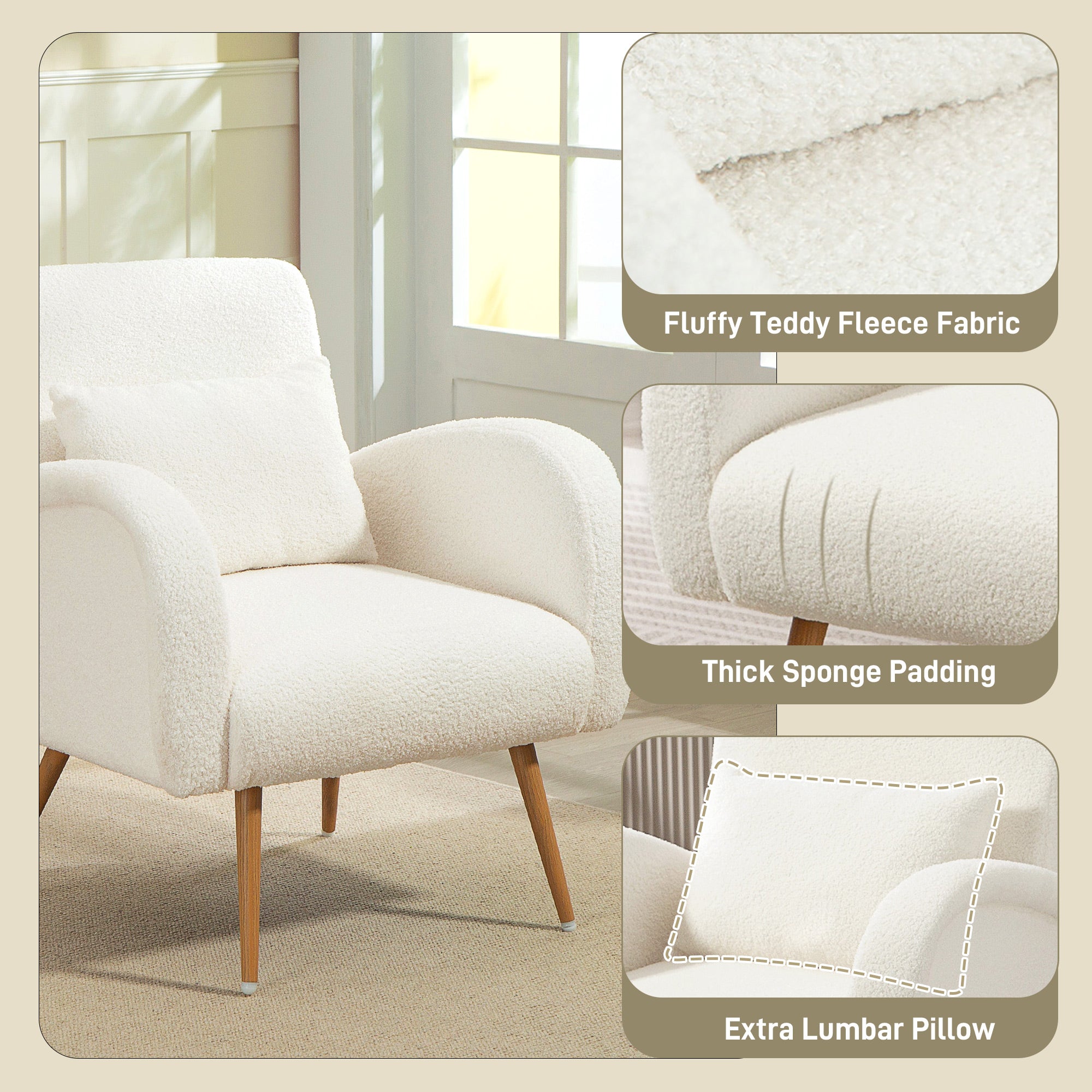 HOMCOM Teddy Fleece Accent Chair - Cream White