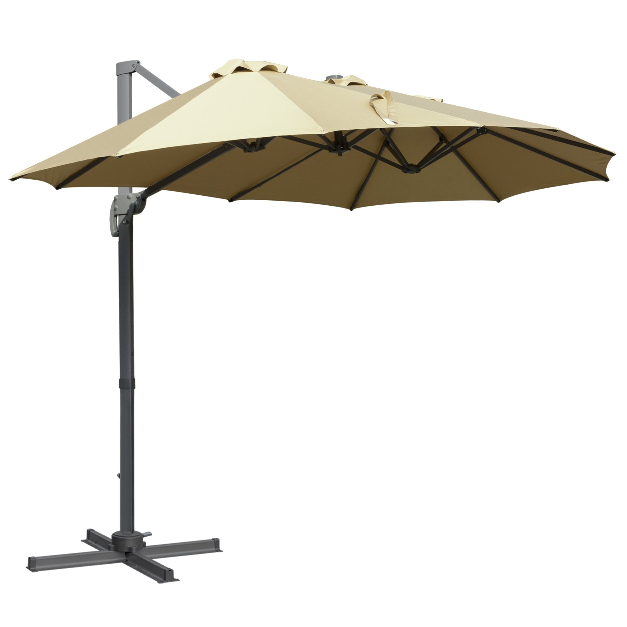 Outsunny 4.5 m Patio Parasol, Large Double-Sided Rectangular Garden Umbrella with Crank Handle, 360° Cross Base for Bench, Outdoor, Khaki