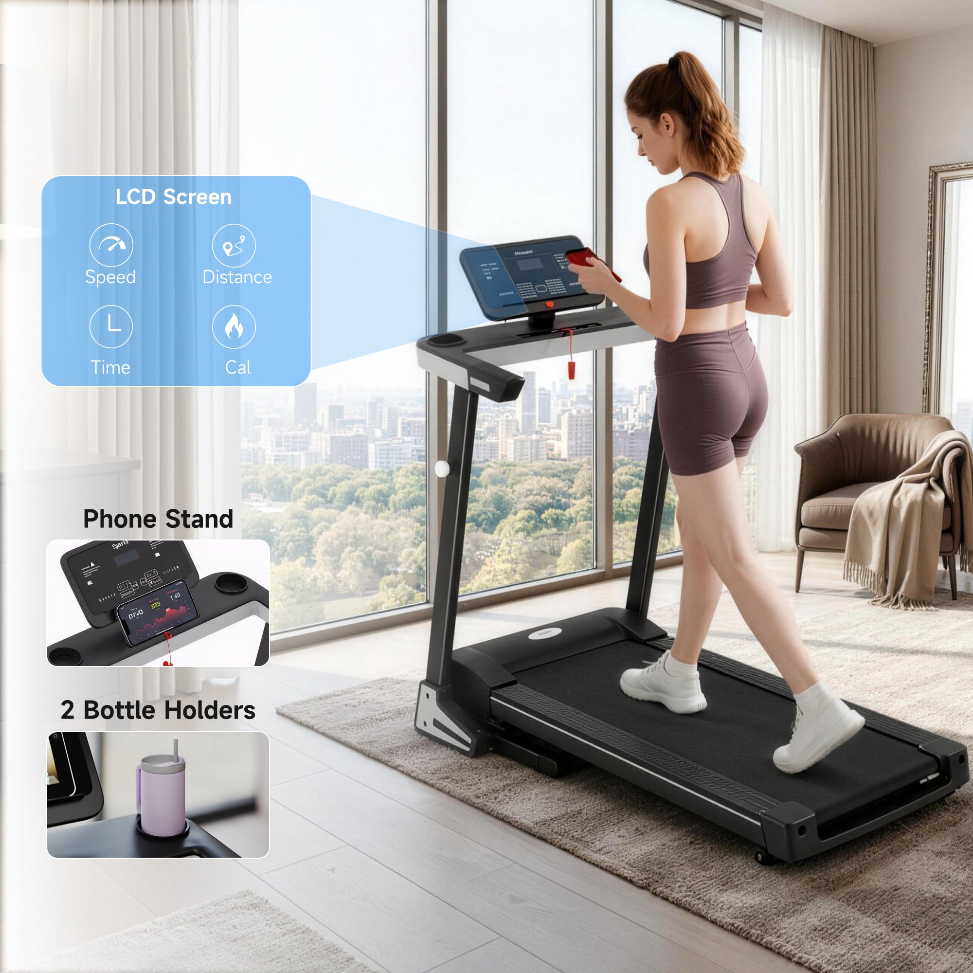 HOMCOM Folding Treadmill for Home Motorised Running Machine w/ LCD Display Black