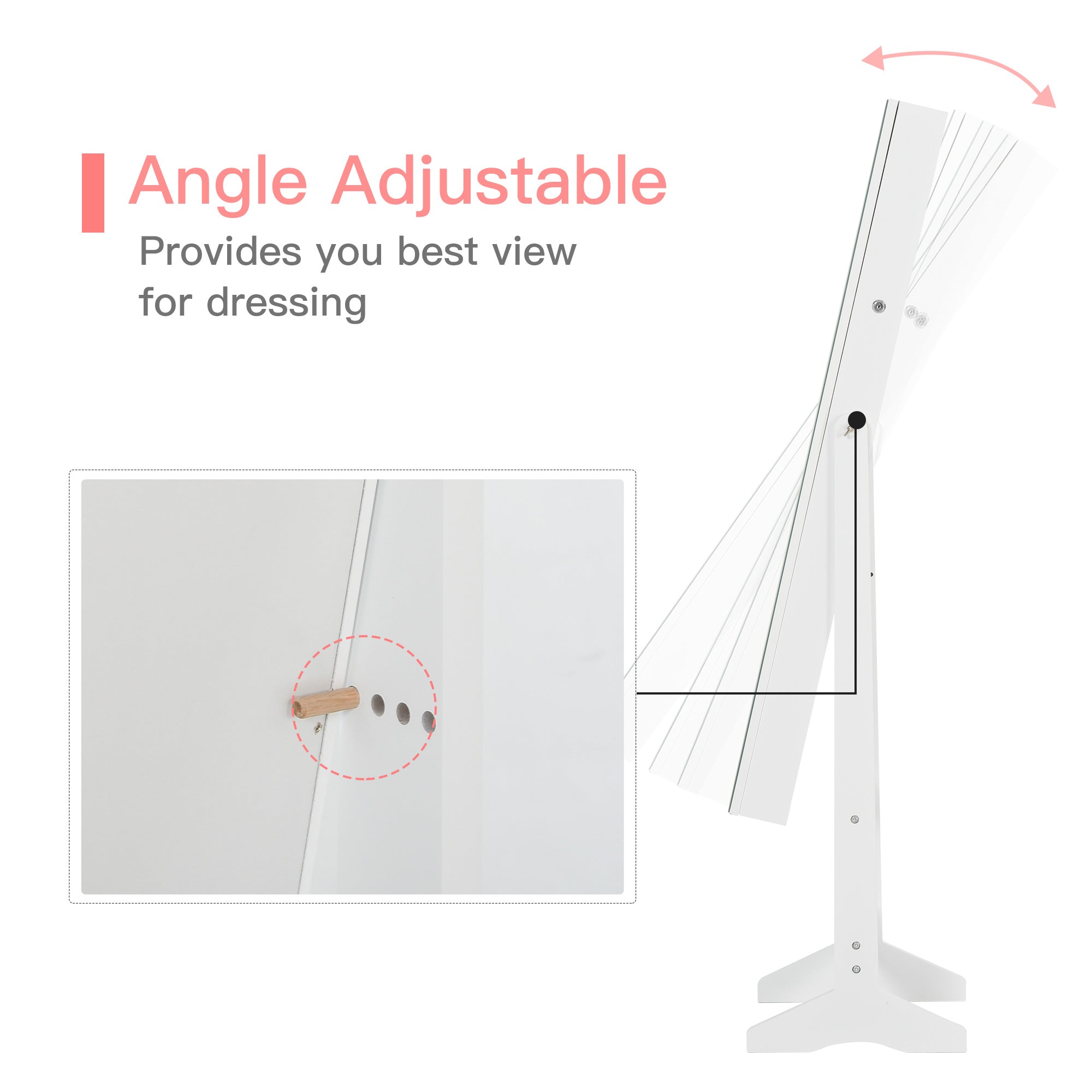 HOMCOM Jewelry Cabinet Standing Mirror Full Length Makeup Lockable Armoire Storage Organizer White - North Peak Garden Furniture