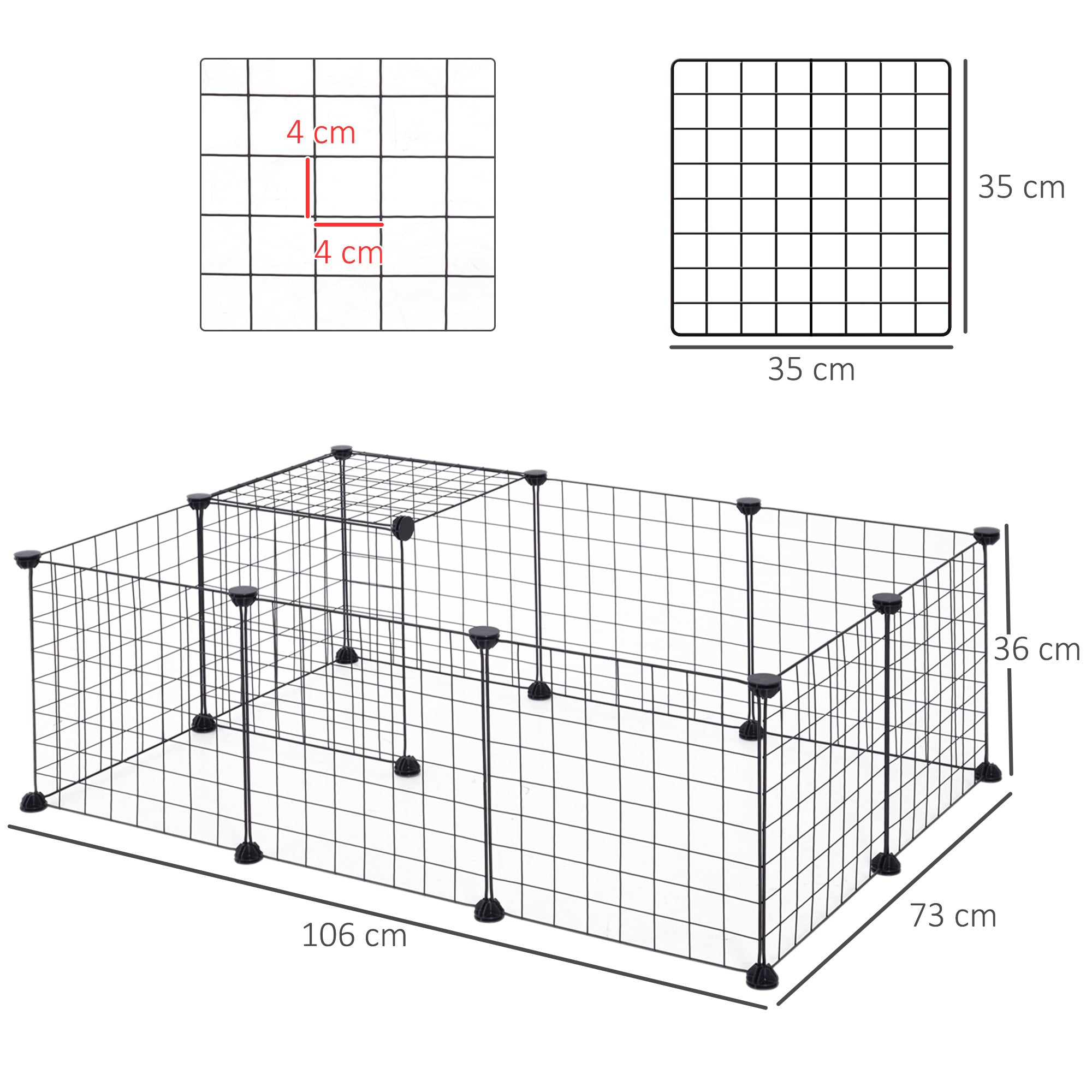 PawHut Modular Pet Enclosure: Secure & Spacious Metal Playpen for Furry Friends, Black, 106Lx73Wx36H cm