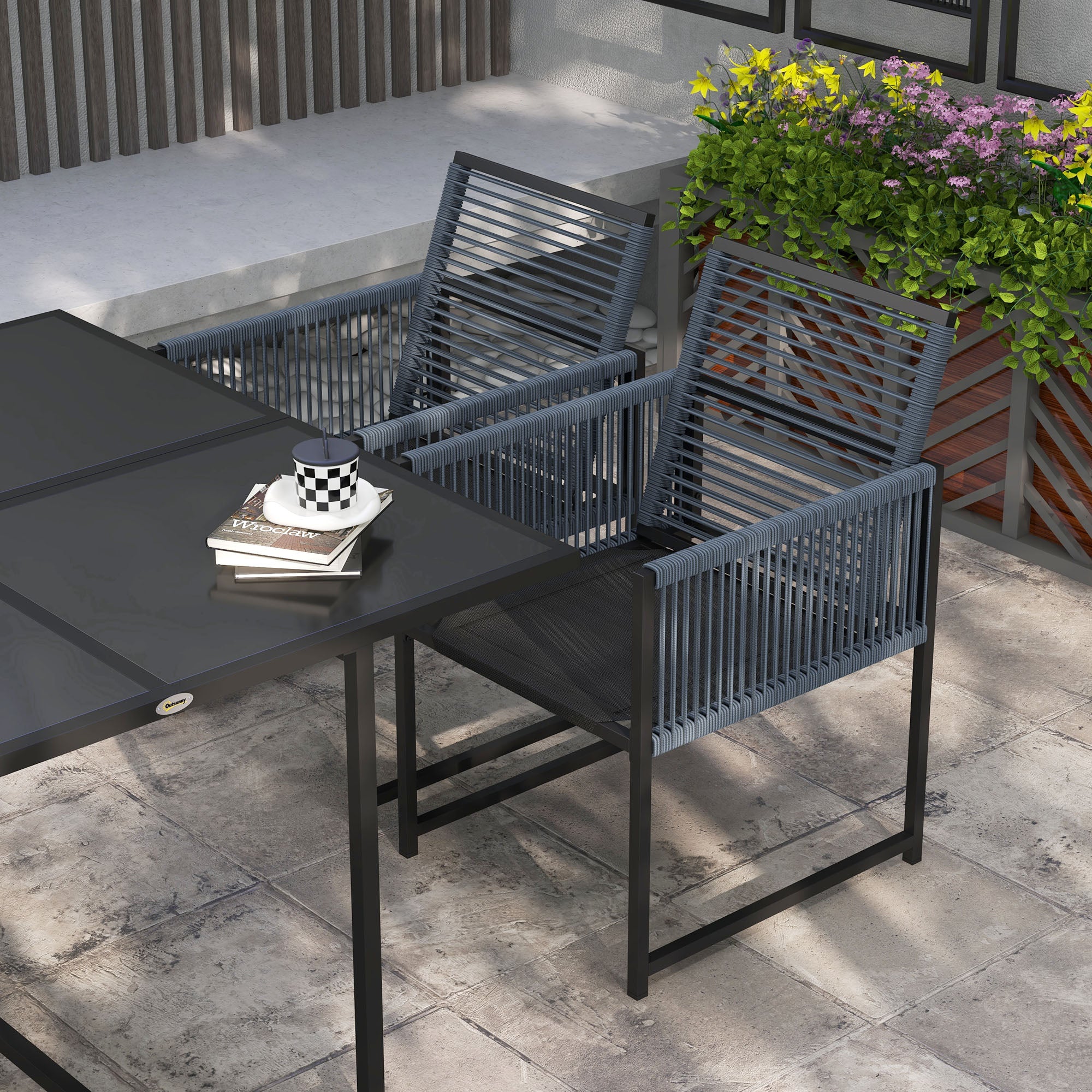 Outsunny Five-Piece Metal Dining Set, with Folding Back Chairs - North Peak Garden Furniture