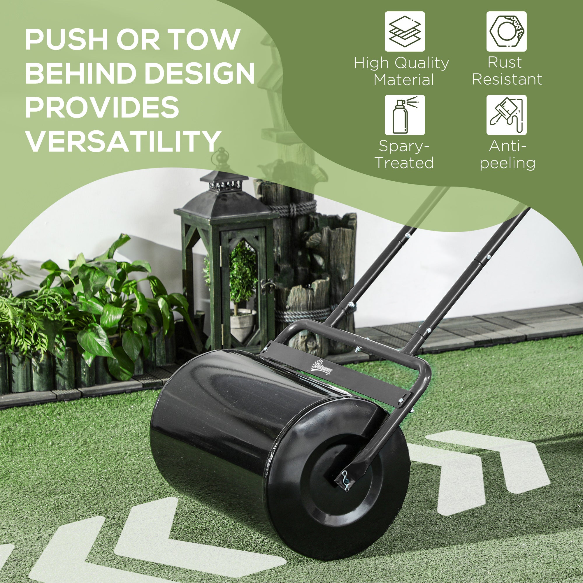 Outsunny 38L Fillable Cylinder Steel Lawn Roller - Black - North Peak Garden Furniture