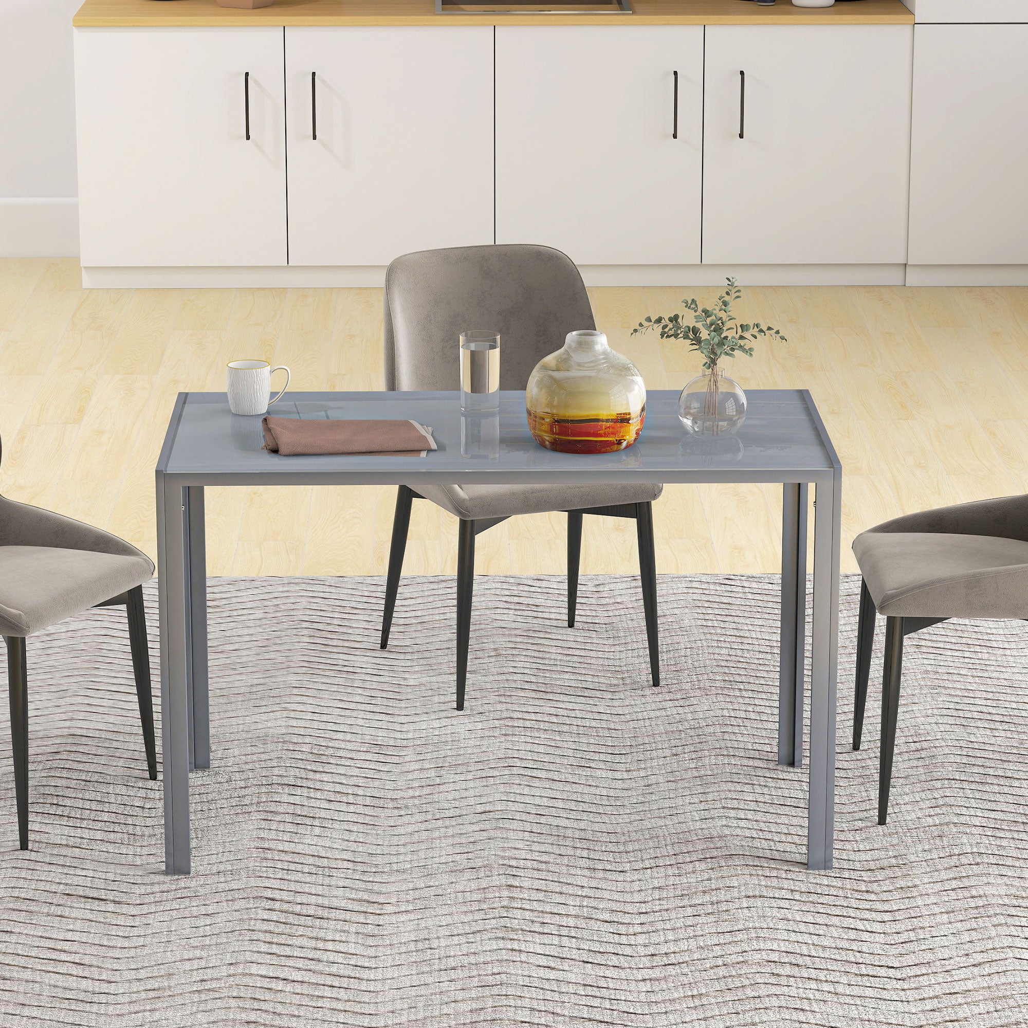 HOMCOM 120cm Dining Table, Rectangle 4 Seater Kitchen Table with Tempered Glass Top and Metal Legs, Grey