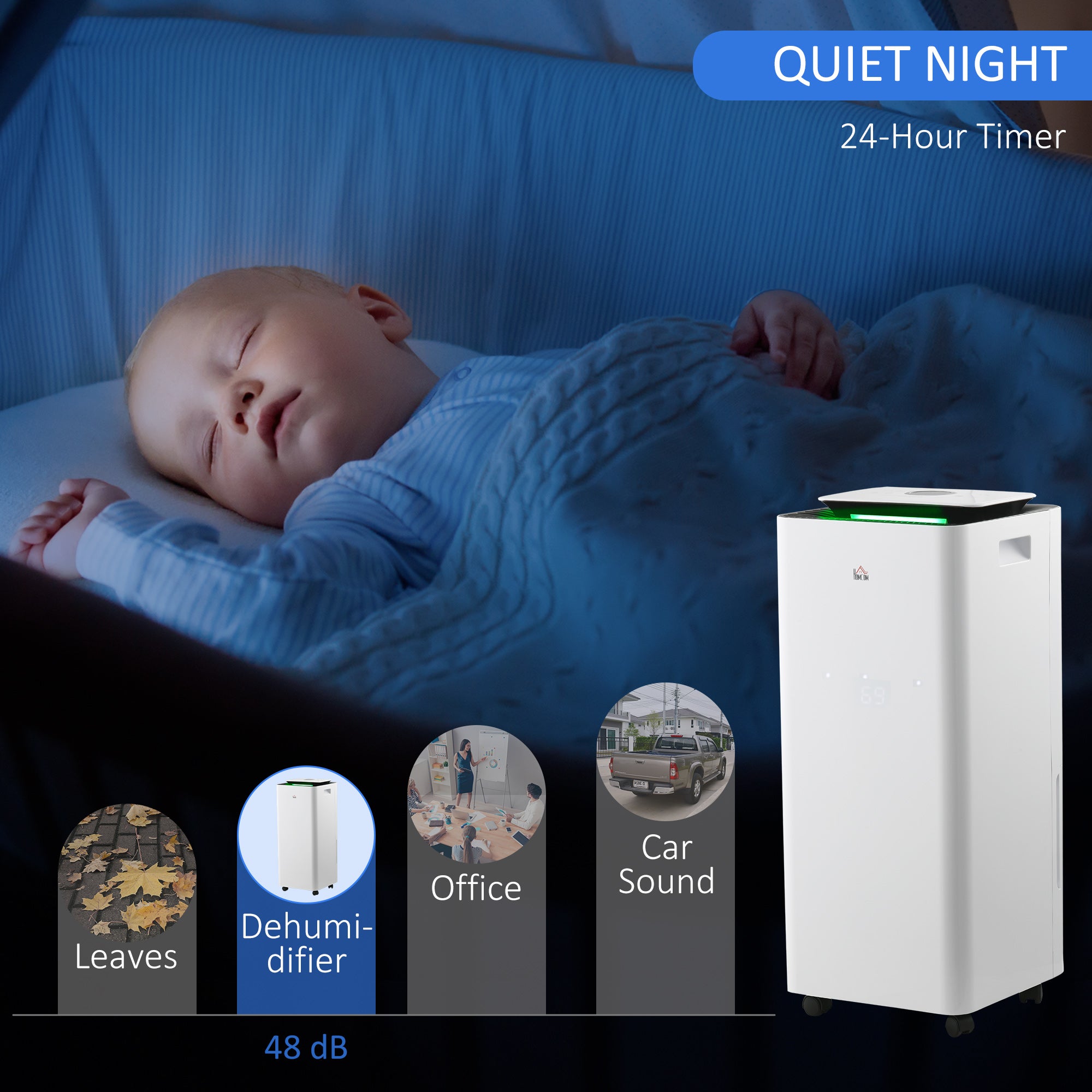 HOMCOM 3500mL Portable Dehumidifier with Air Purifier, 24H Timer, 5 Modes, 16L/Day, for Home Laundry, White - North Peak Garden Furniture