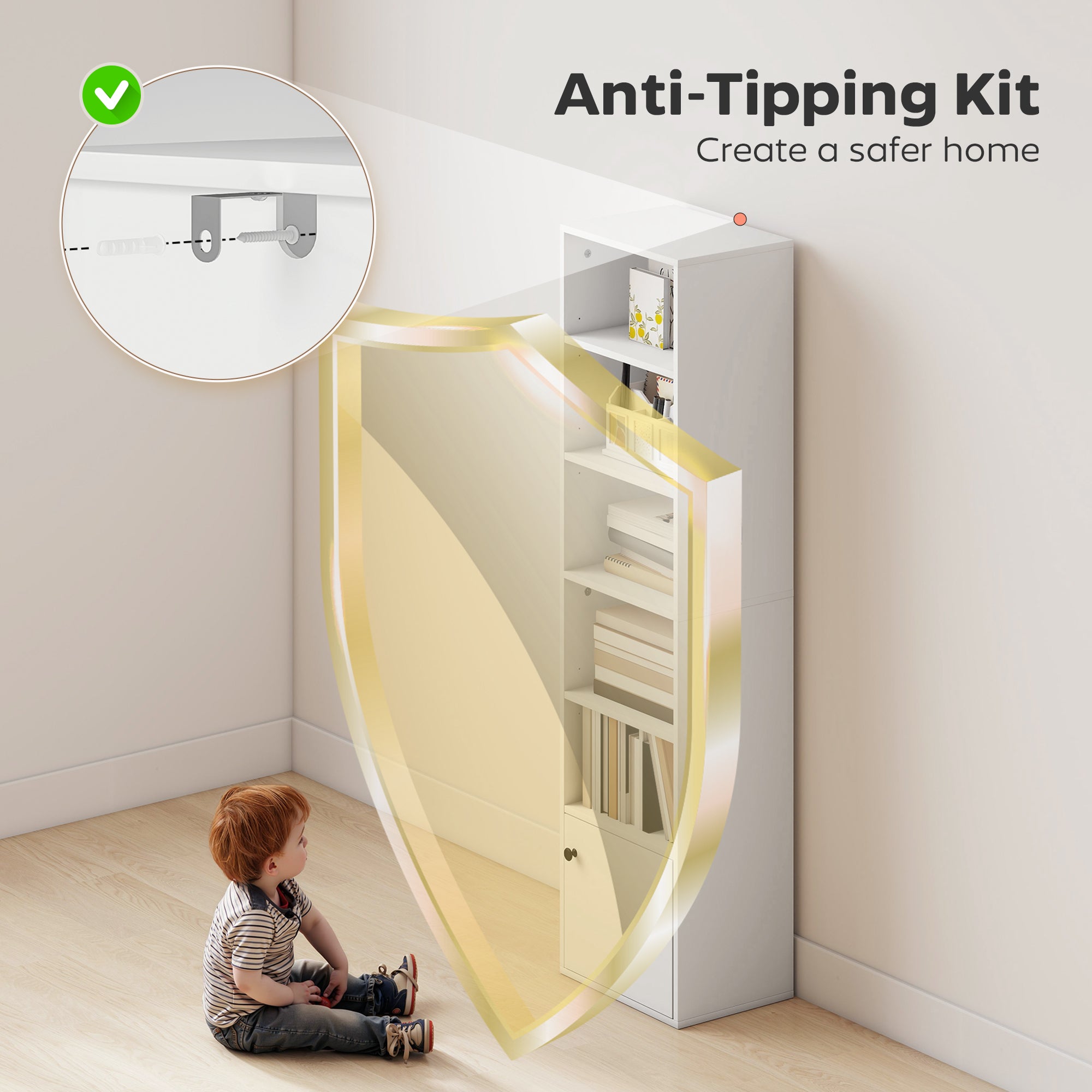 HOMCOM 6-Tier 156 cm Tall Bookcase - White