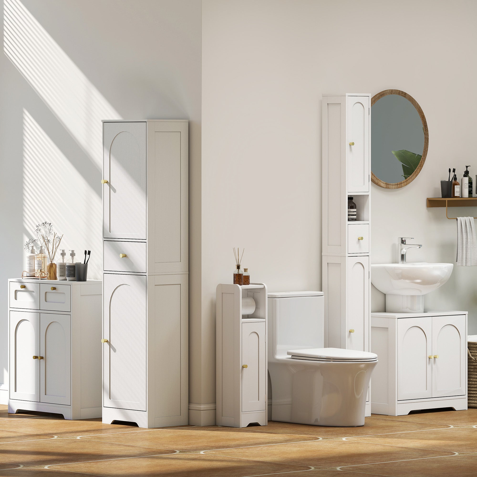 HOMCOM Tall Bathroom Cabinet with Arched Doors - White