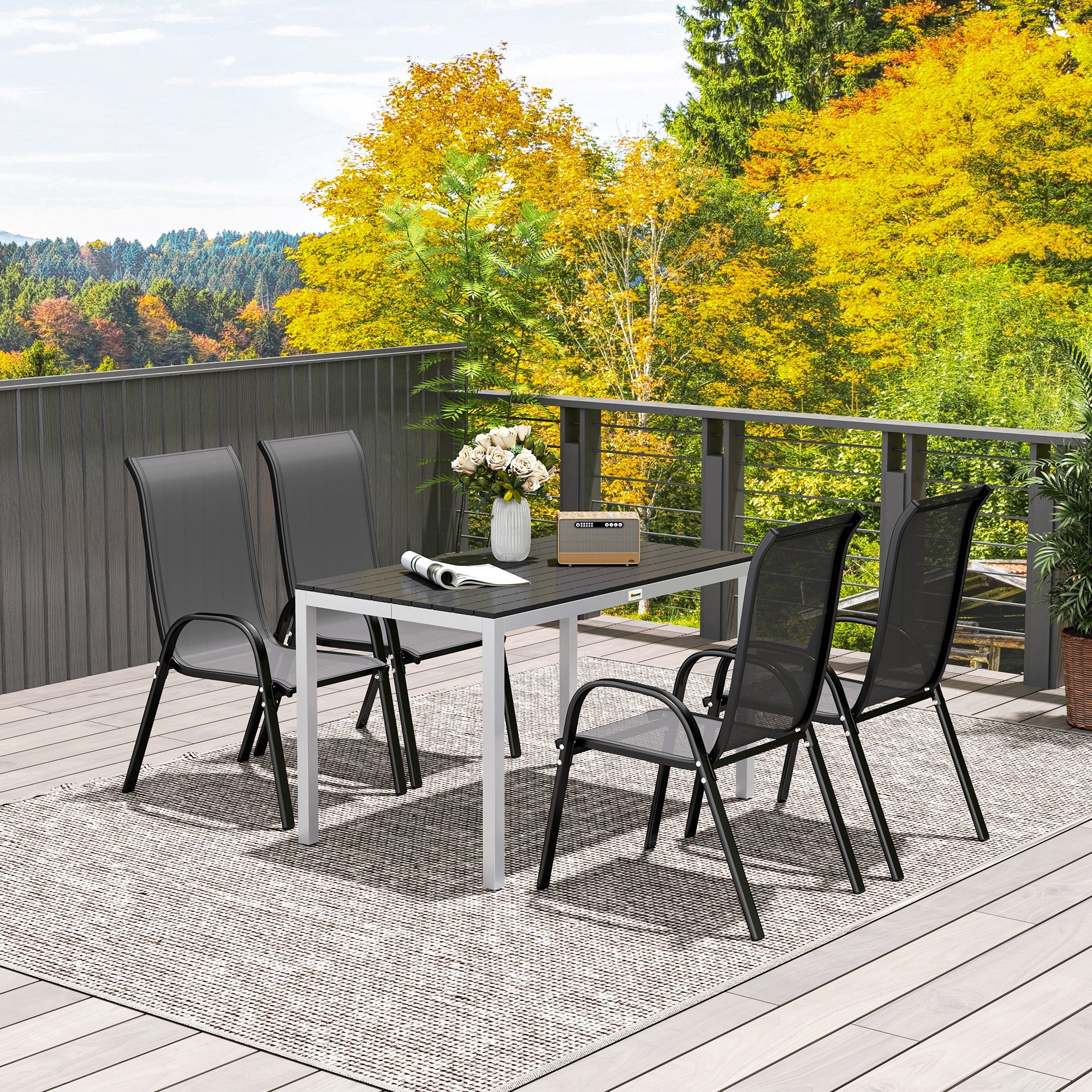 Outsunny Garden Table for 4-6, 120 x 70 cm Outdoor Dining Table with Rust-Resistant Aluminium Frame, Easy Maintenance Slatted Top, for Patio, Terrace, Balcony, Black - North Peak Garden Furniture