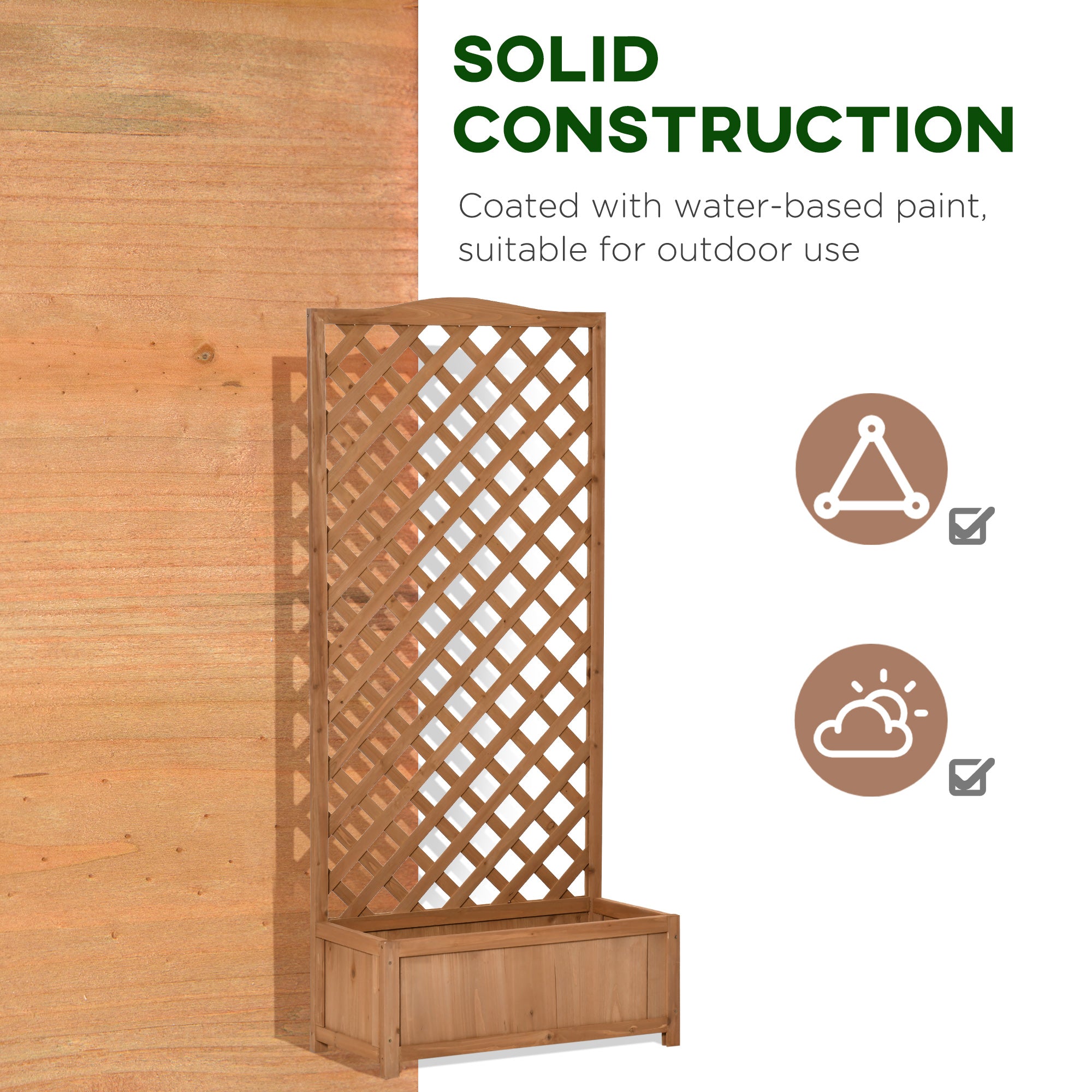 Outsunny 53L Garden Wooden Planter Box with Trellis Free Standing Flower Raised Bed with Lattice for Climbing Plants, 76cm x 36cm x 170cm, Brown - North Peak Garden Furniture