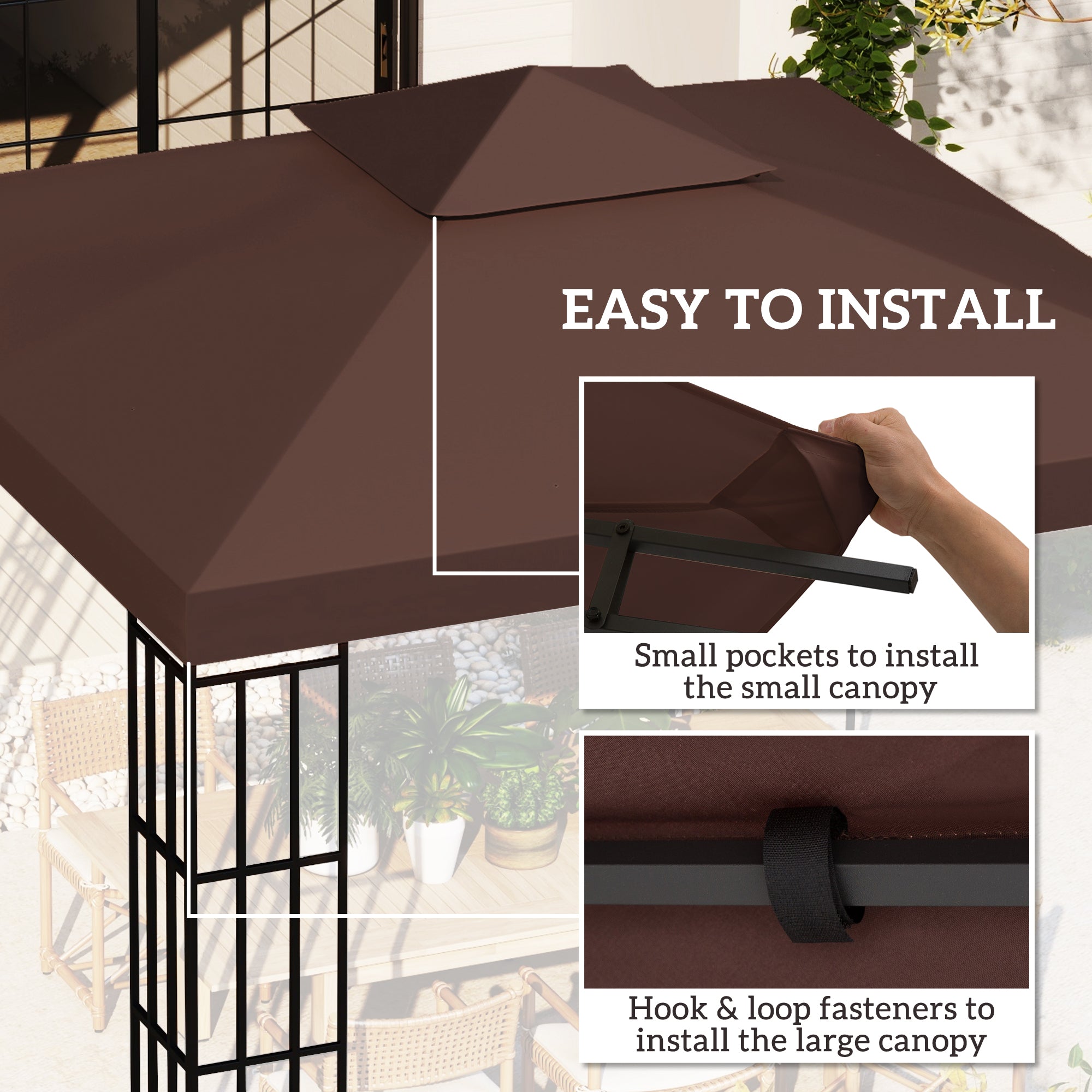 Outsunny 3x3 m Double-Tier Canopy Top Replacement-Coffee