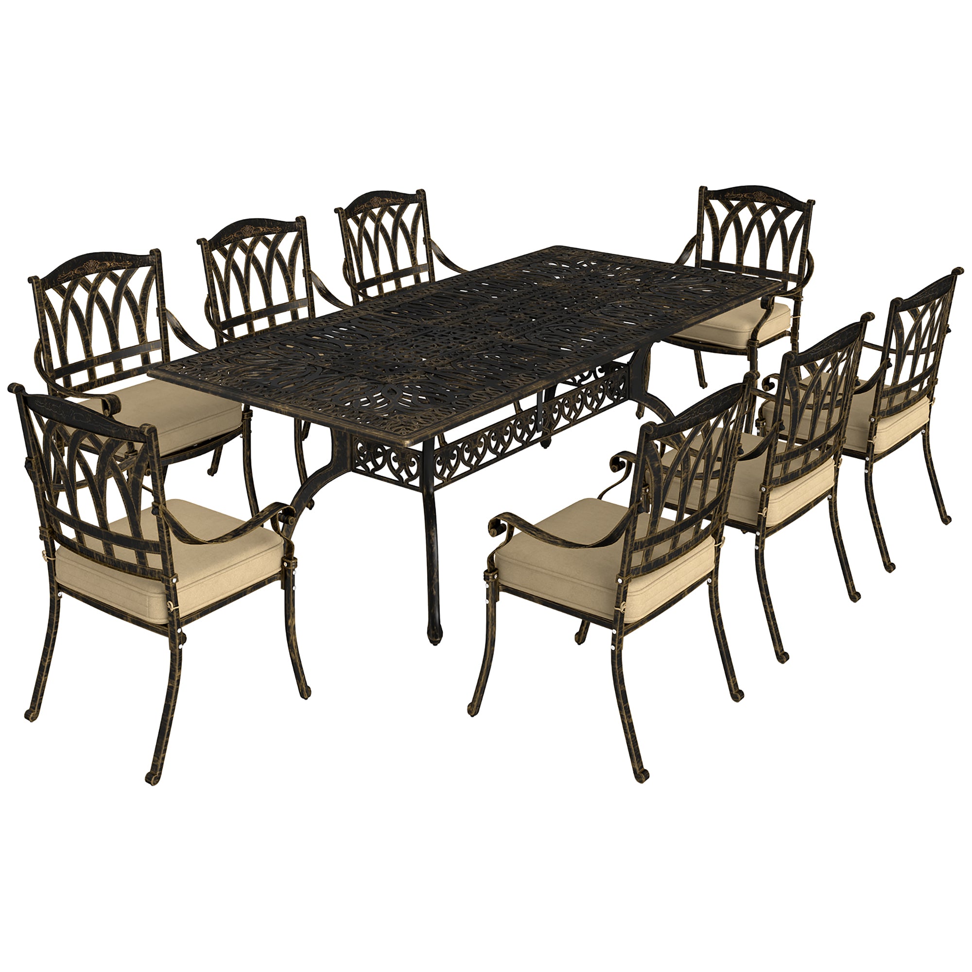 Outsunny Nine-Piece Cast Aluminium Garden Dining Set - Bronze Tone - North Peak Garden Furniture