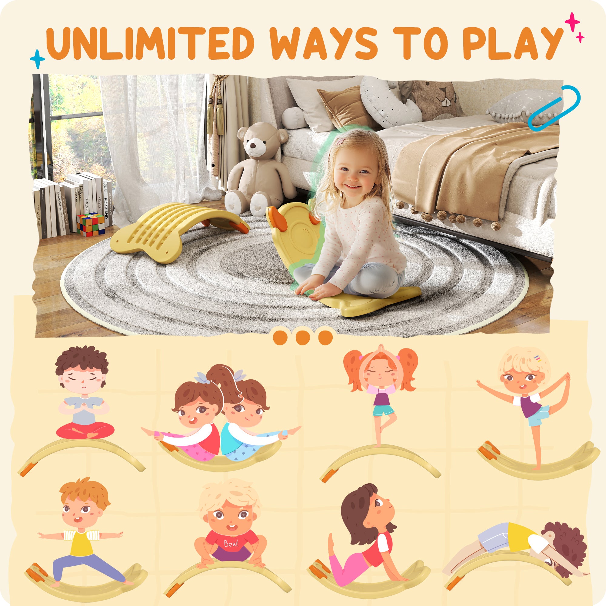 AIYAPLAY Balance Board for Kids Balance Training & Sensory Play, Yellow - North Peak Garden Furniture