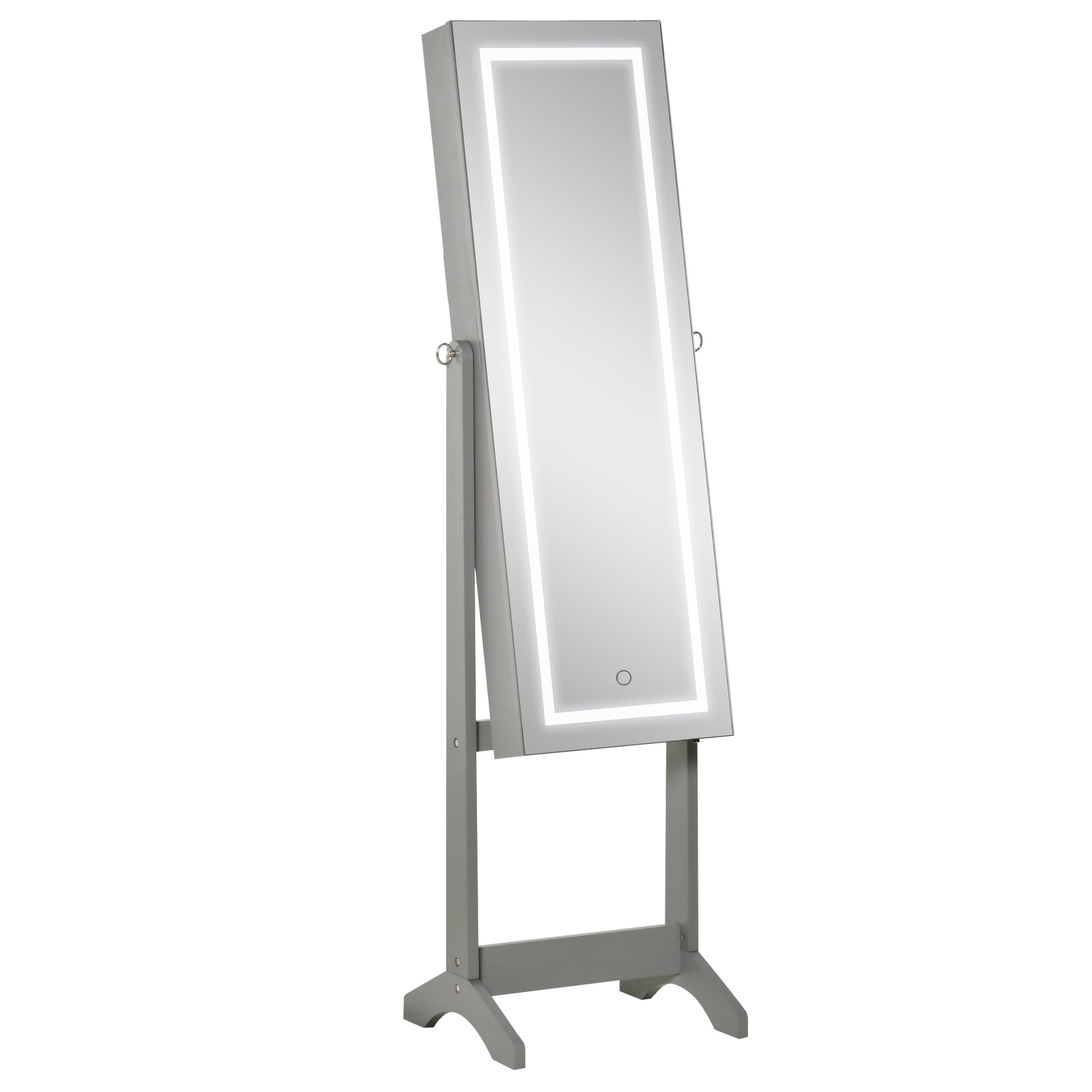 HOMCOM Jewellery Cabinet with LED Light, Lockable Jewellery Organiser with Full-Length Mirror for Bedroom Dressing Room, Grey - North Peak Garden Furniture