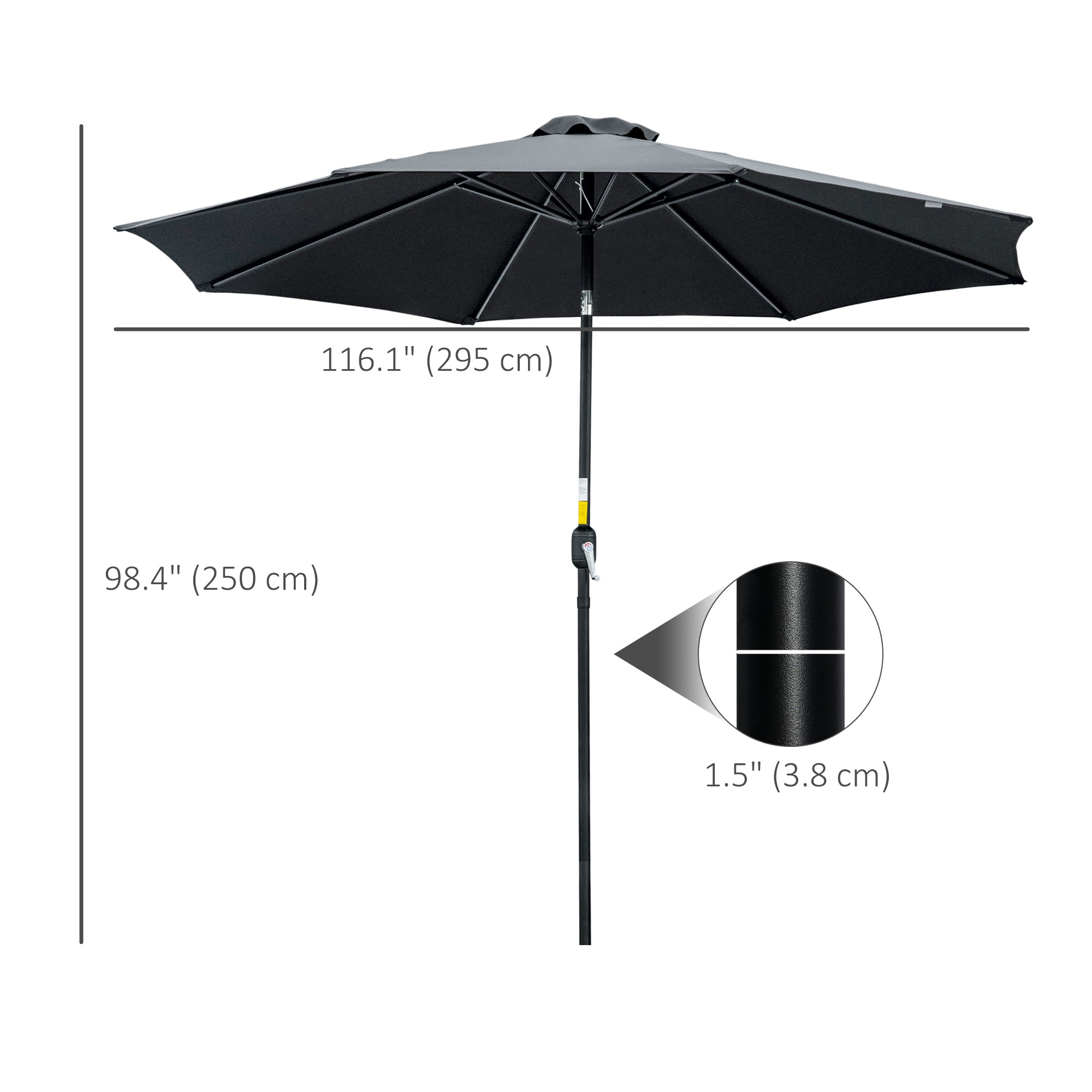Outsunny 3(m) Tilting Parasol Garden Umbrellas, Outdoor Sun Shade with 8 Ribs, Tilt and Crank Handle for Balcony, Bench, Garden, Black - North Peak Garden Furniture