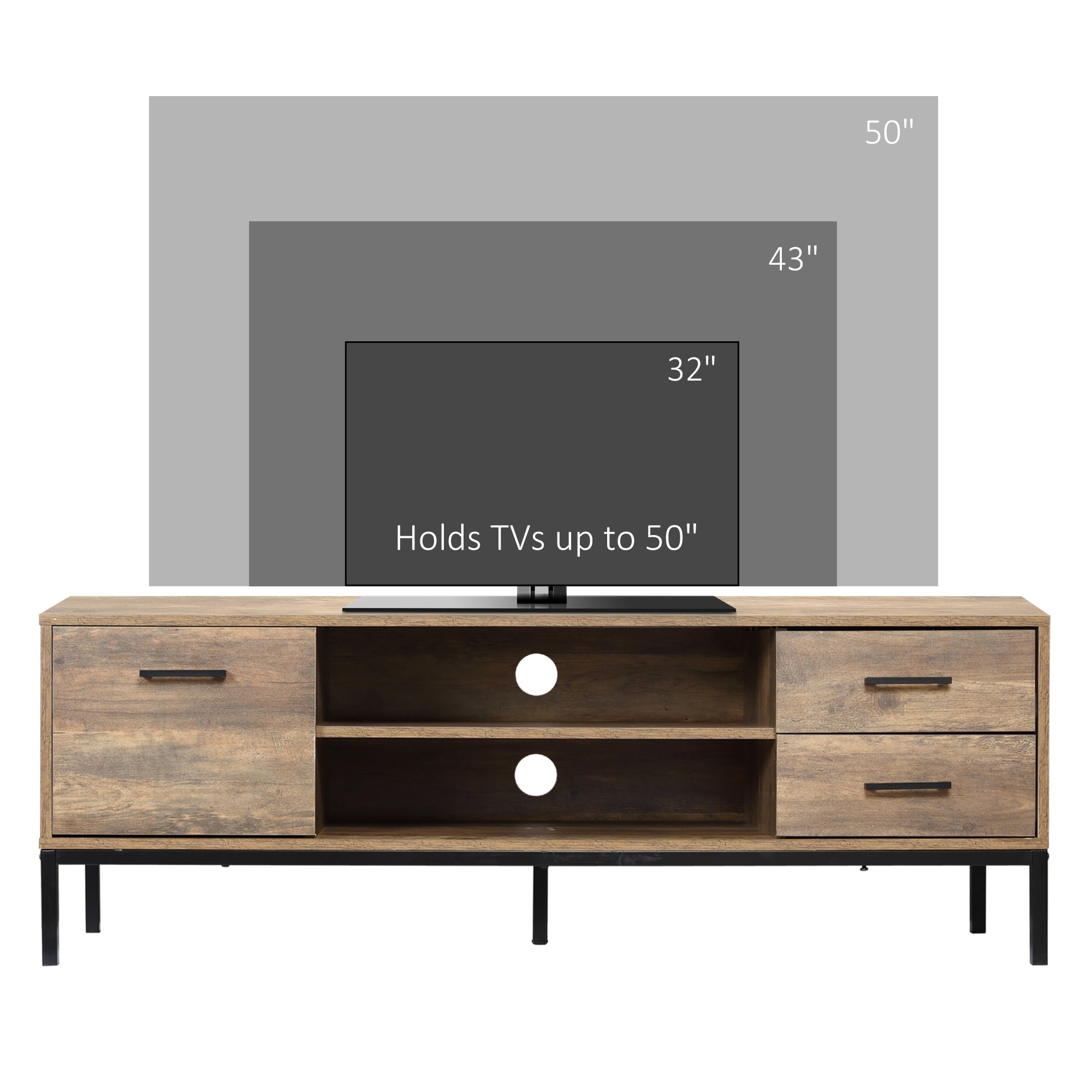 HOMCOM Light Industrial-Style TV Stand Cabinet - Brown/Black