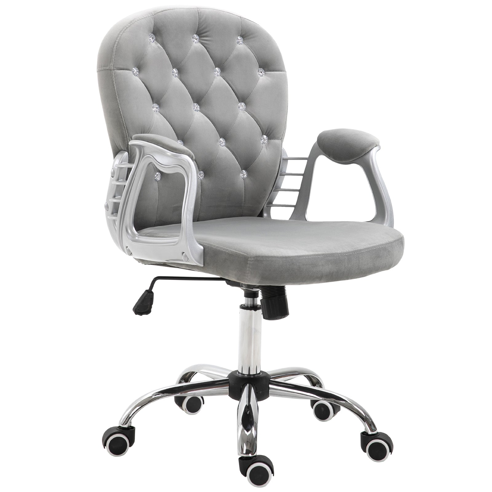 Vinsetto Office Chair, Swivel Desk Chair, Velvet Vanity Chair with Adjustable Height and Rolling Wheels for Home Work Study, Grey - North Peak Garden Furniture
