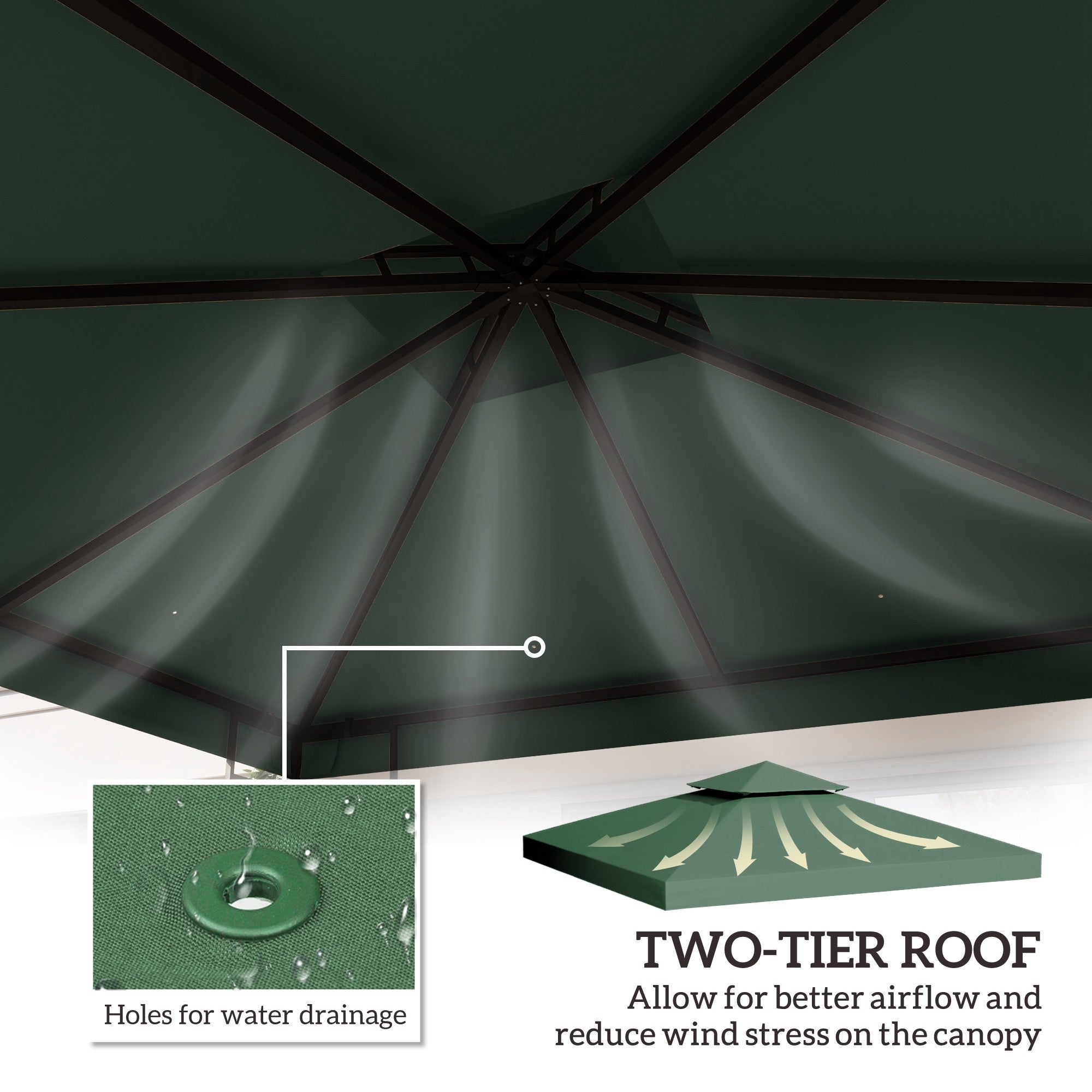 Outsunny 3(m) Gazebo Top Cover Double Tier Canopy Replacement Pavilion Roof Dark Green