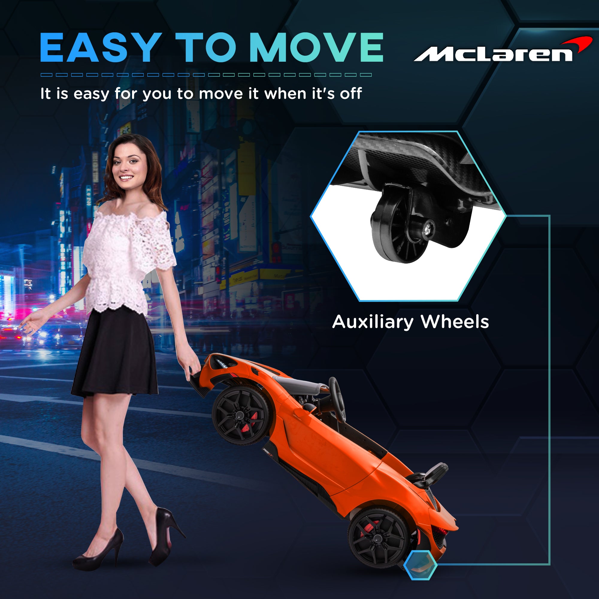 AIYAPLAY McLaren 765LT Licensed 12V Kids Electric Ride on Car with Butterfly Doors Remote Control Transport Wheels Orange - North Peak Garden Furniture