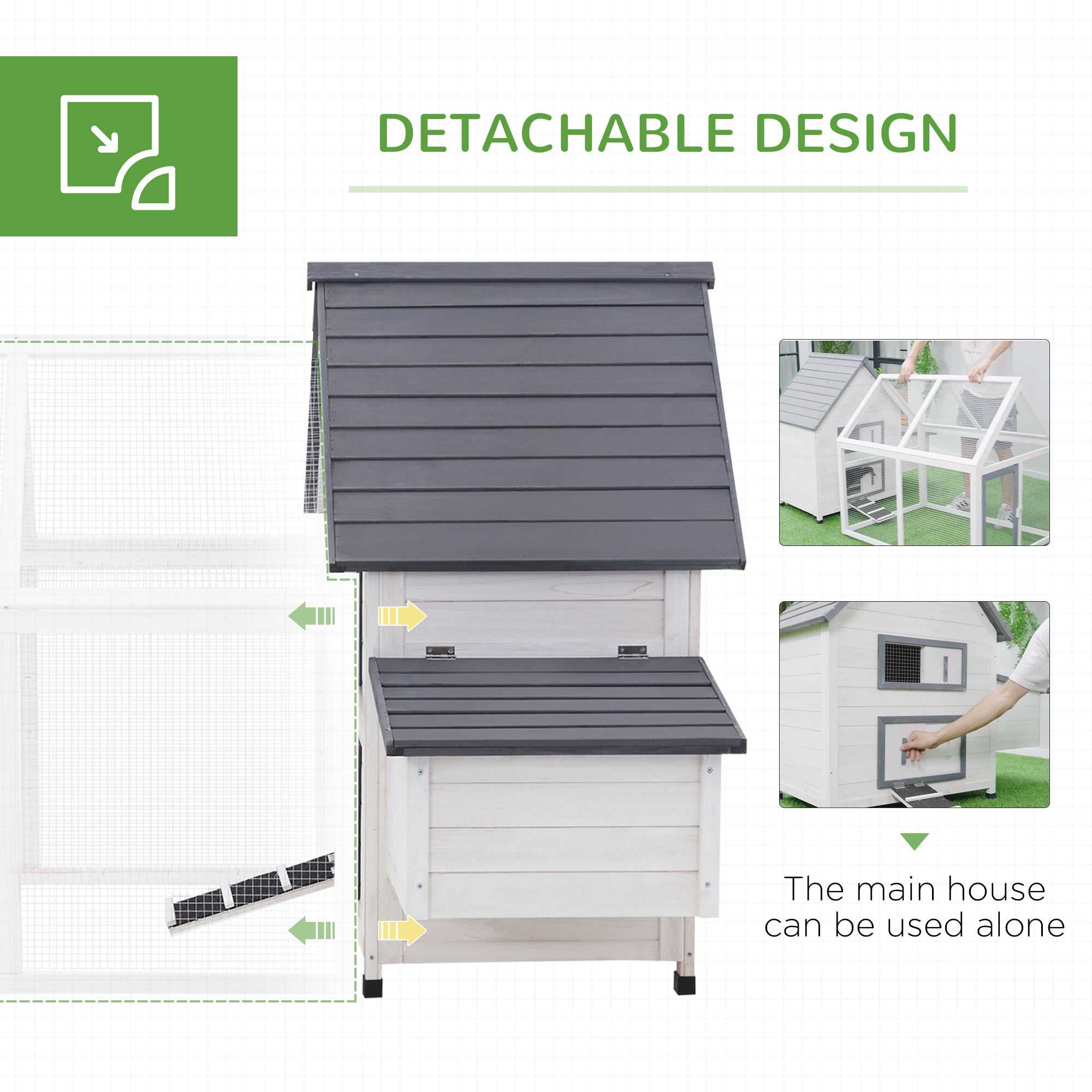 PawHut Chicken Coop with Run Wooden Hen House Pet Poultry Coops Cages Small Animal Outdoor Pen with Nesting Box 166 x 124 x 112cm - North Peak Garden Furniture