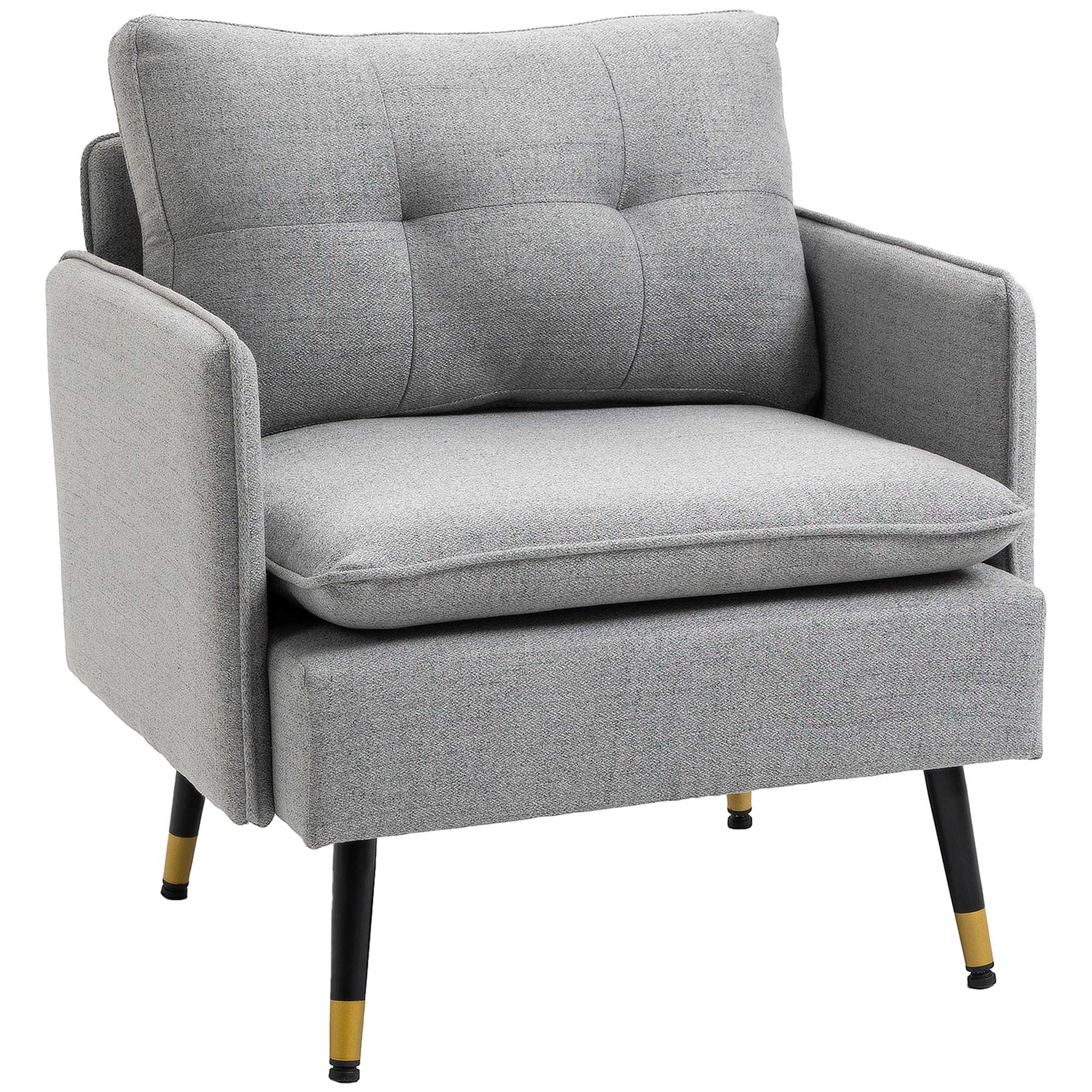 HOMCOM Modern Accent Chair, Upholstered Button Tufted Occasional Chair for Living Room and Bedroom, Grey - North Peak Garden Furniture