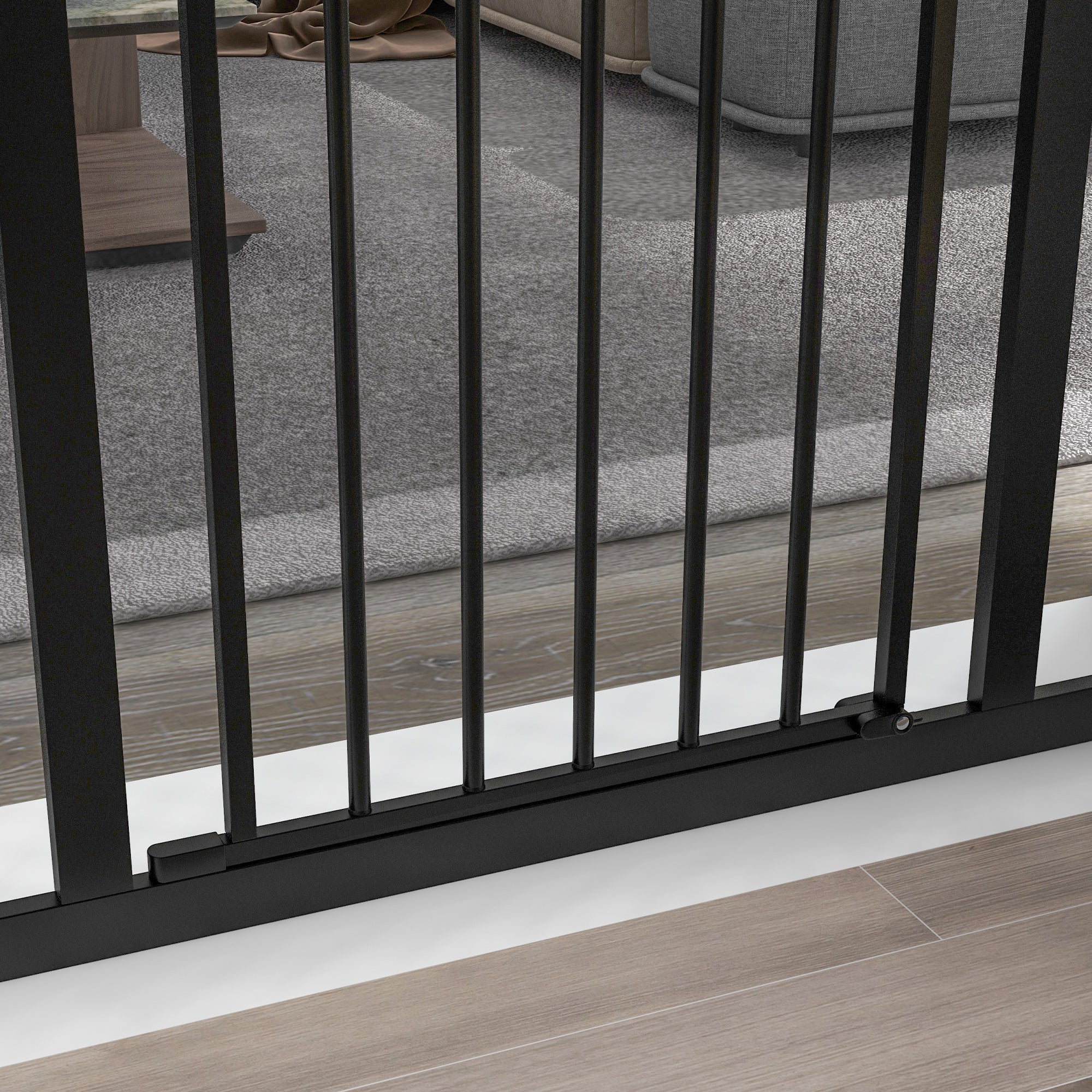 PawHut Metal 74-100cm Adjustable Pet Gate Safety Barrier w/ Auto-Close Door Black - North Peak Garden Furniture