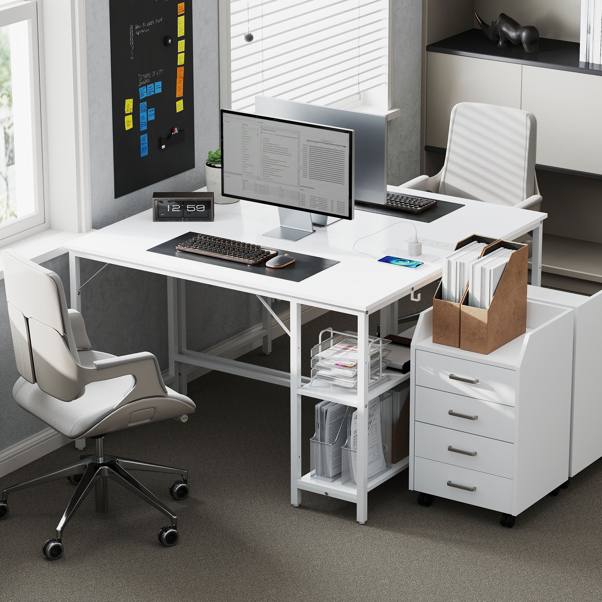 HOMCOM Computer Desk, with Power Sockets - White - North Peak Garden Furniture