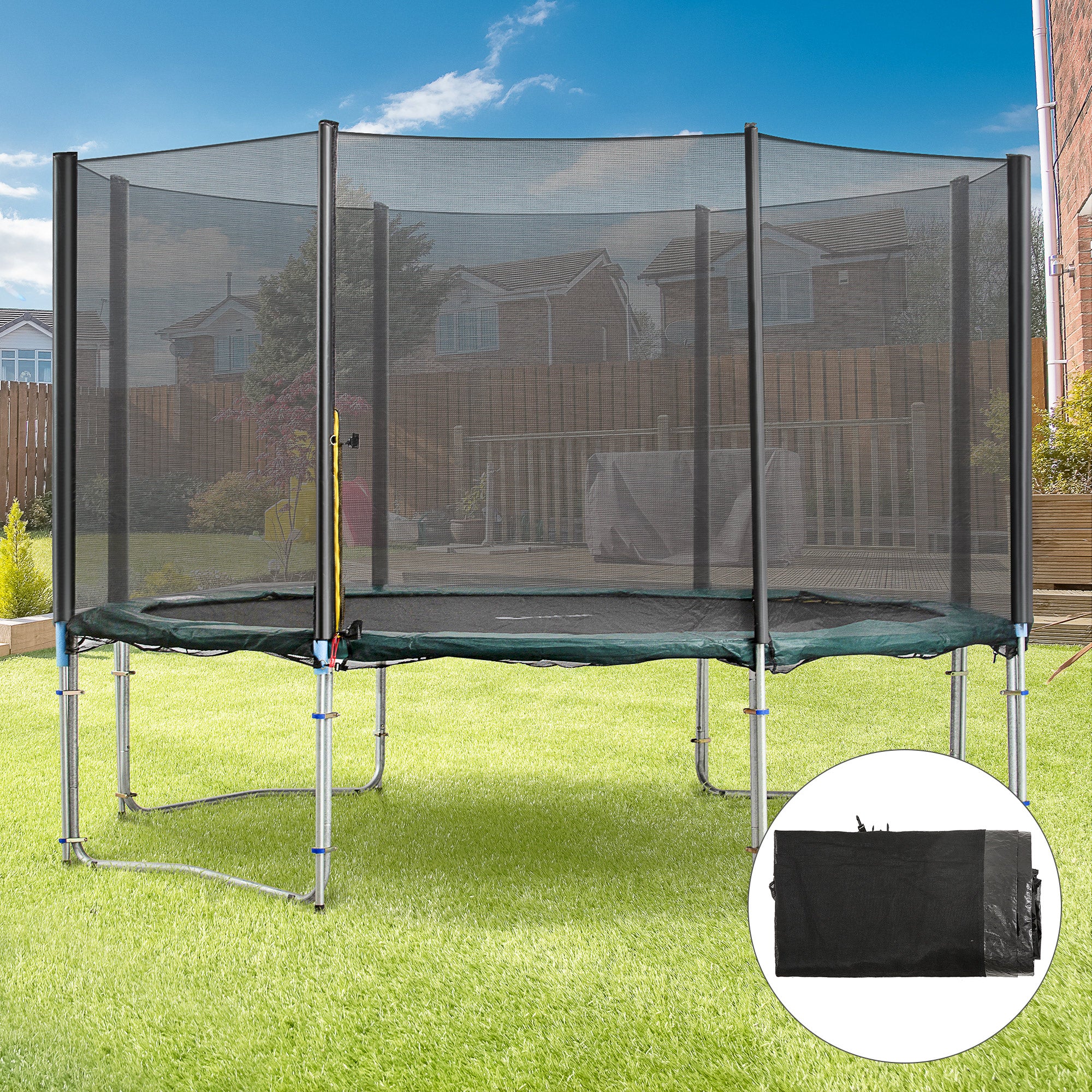 HOMCOM 13ft Trampoline Net Replacement Safety Net Enclosure Net Spare New w/ 8 Poles - North Peak Garden Furniture