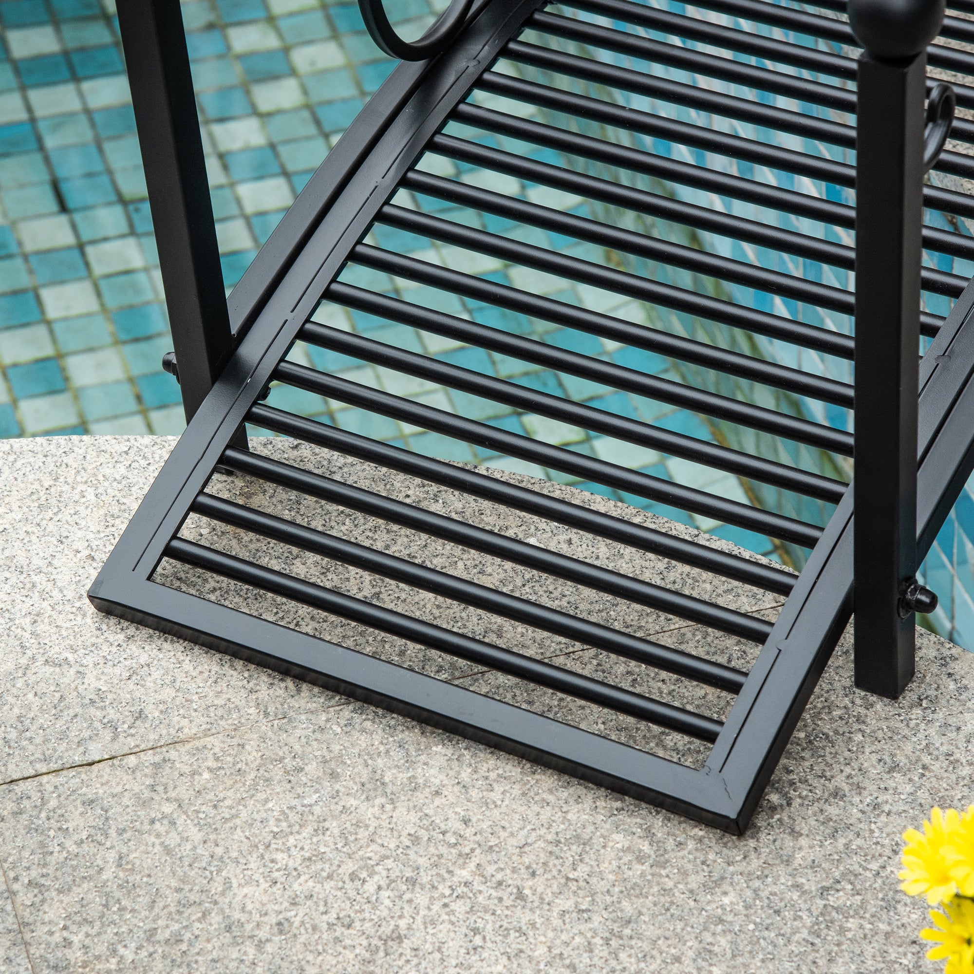 Outsunny 102L x 48W x 49H Classic Metal Garden Bridge with Safety Railings Arc Footbridge Decorative Pond Bridge for Backyard Creek Stream, Black - North Peak Garden Furniture
