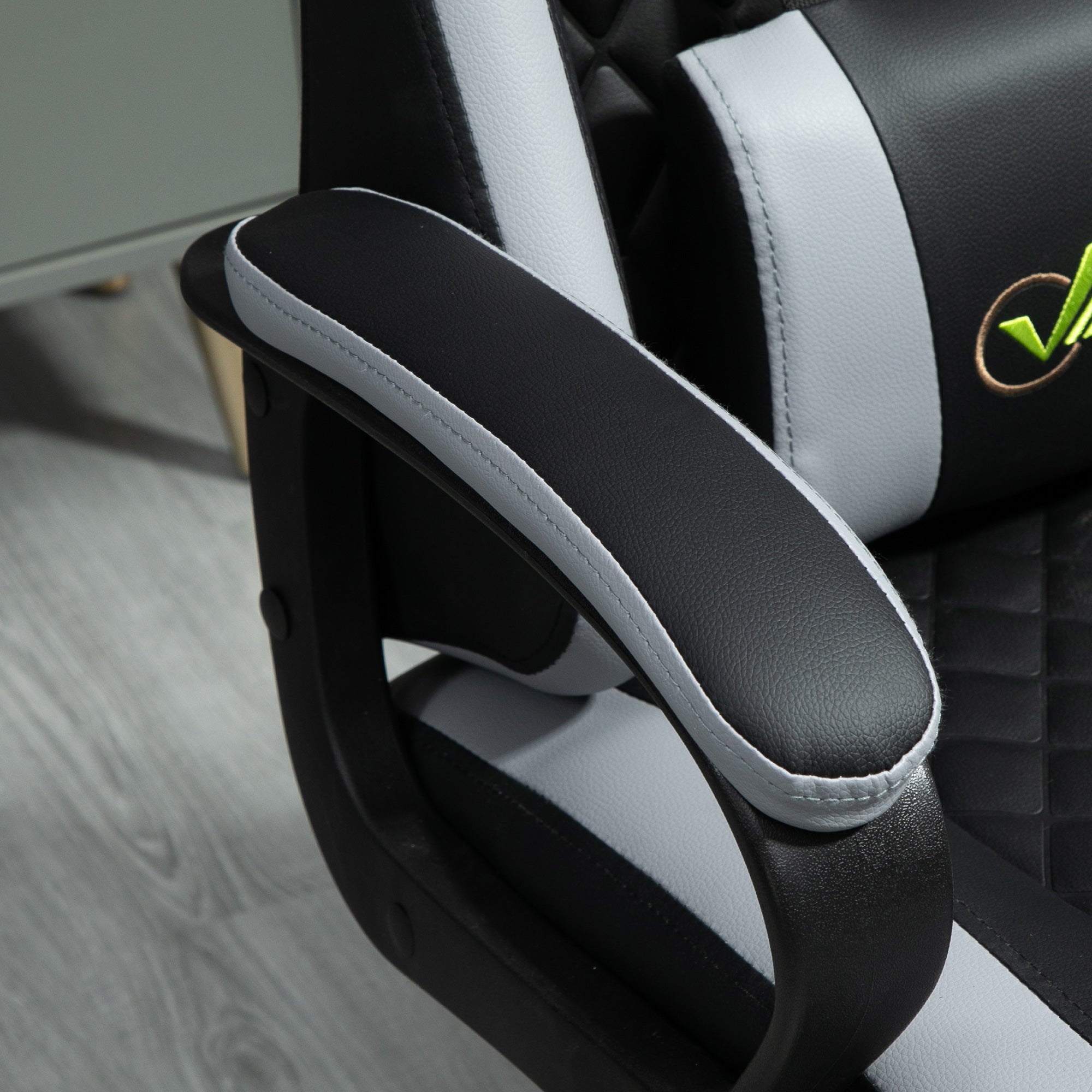 Vinsetto Gaming Chair, Computer Desk Chair with Lumbar Support, Faux Leather Racing Chair with Headrest and Swivel Wheels for Home Office, Black Grey - North Peak Garden Furniture