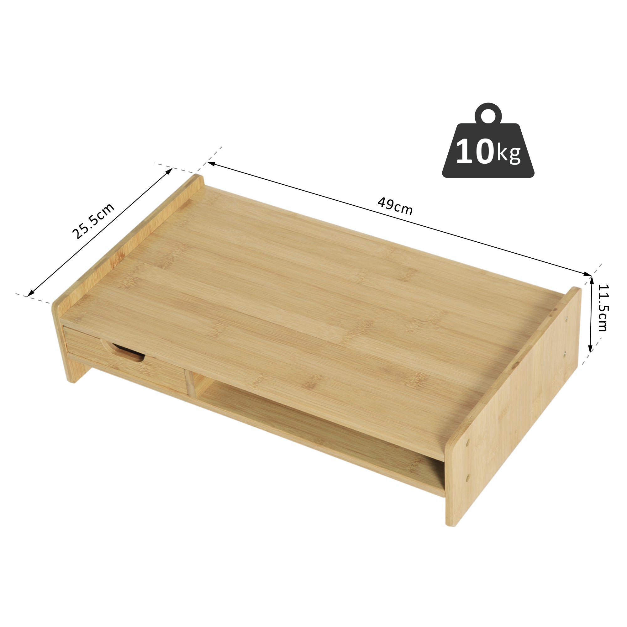HOMCOM Monitor Riser Laptop PC Plinth Stand TV Computer Desktop Organiser W/ Drawer Bamboo - North Peak Garden Furniture