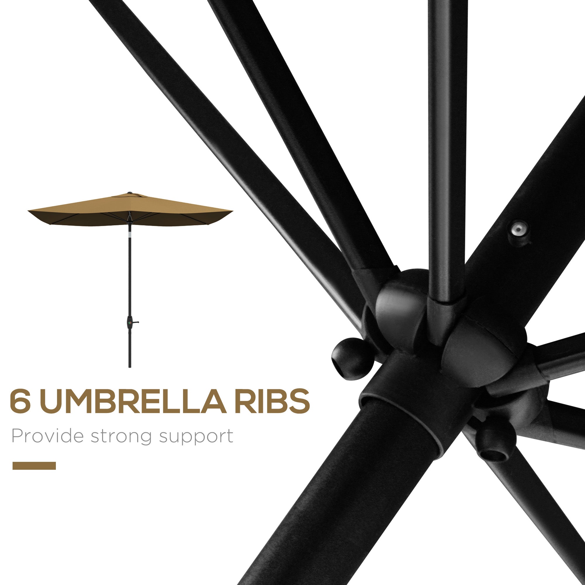 Outsunny 2 x 3(m) Garden Parasol Umbrella, Rectangular Outdoor Market Umbrella Sun Shade with Crank & Push Button Tilt, 6 Ribs, Aluminium Pole, Brown